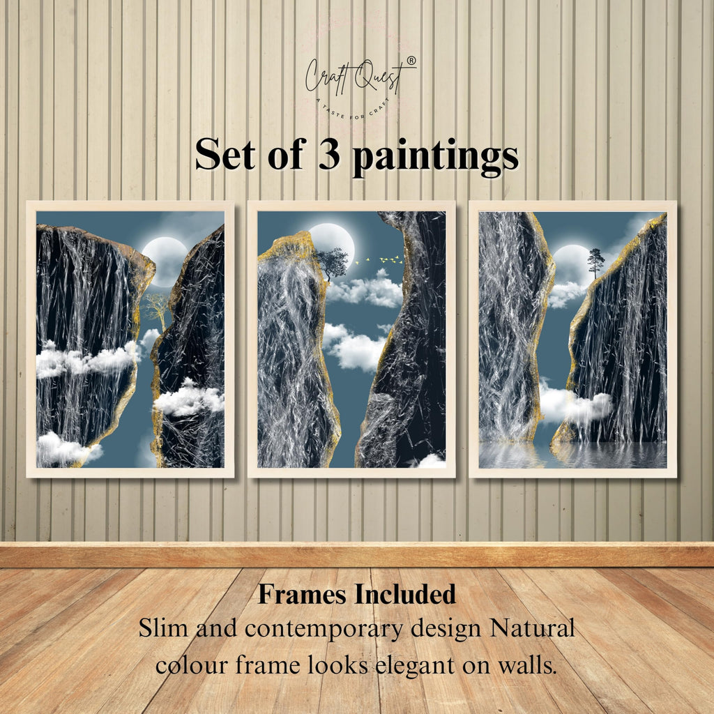 CRAFT QUEST Modern Art Abstract Landscape Decorative Wall Art | Set of 3 Frames for Home Decoration | Ideal for Living Room, Bedroom & Offices