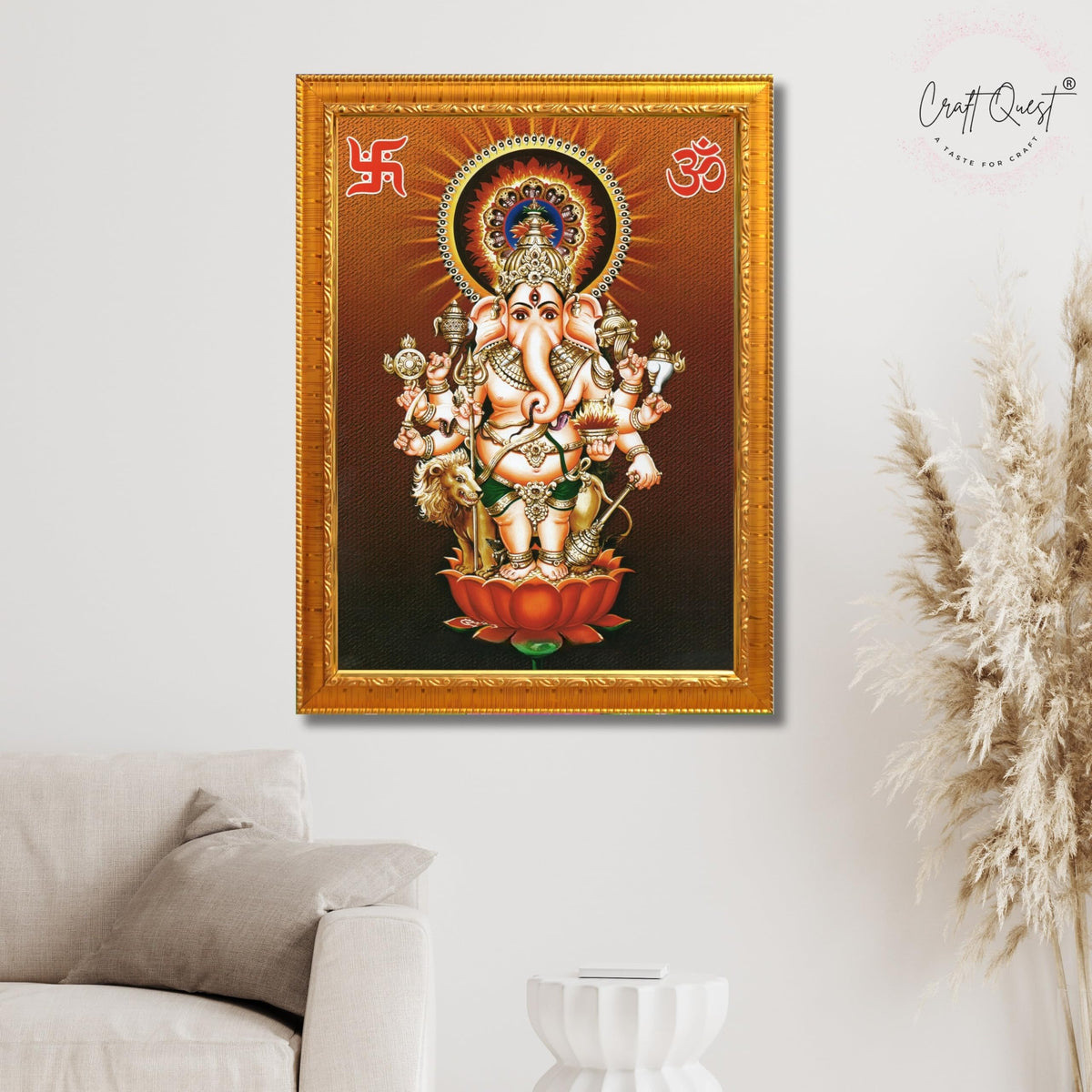 CRAFT QUEST Drishti Ganapati ji for Entrance Vastu Ganesha Wall Painting Framed Home Decor | Religious God Picture Frame for Home, Office, Temple & Gifting