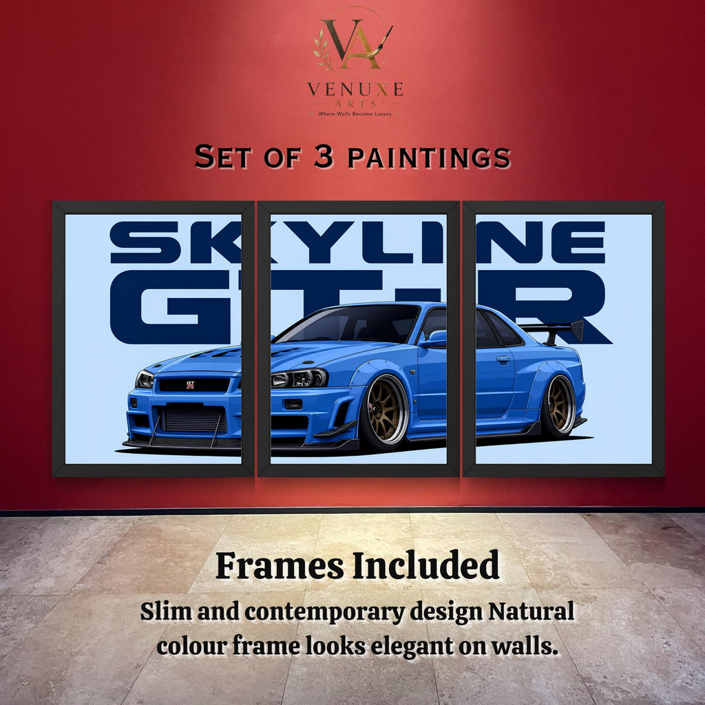 VENUXE ARTS Set Of 3 Big Sports Cars Framed Posters Gift Items for Boys Room Wall Decoration Bedroom Living Room Office Studio Décor | Car Poster Frame for Wall Décor