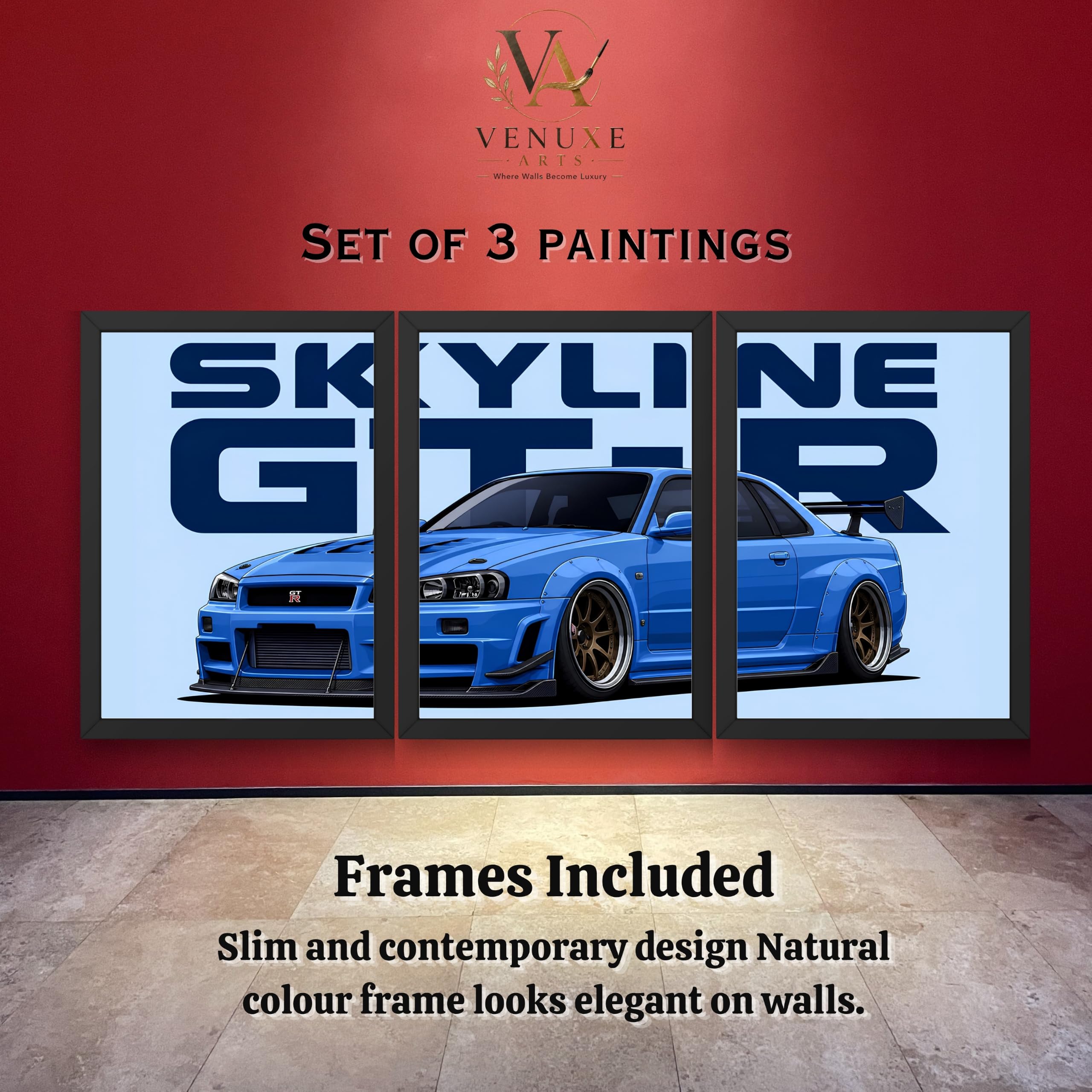 VENUXE ARTS Set Of 3 Big Sports Cars Framed Posters Gift Items for Boys Room Wall Decoration Bedroom Living Room Office Studio Décor | Car Poster Frame for Wall Décor