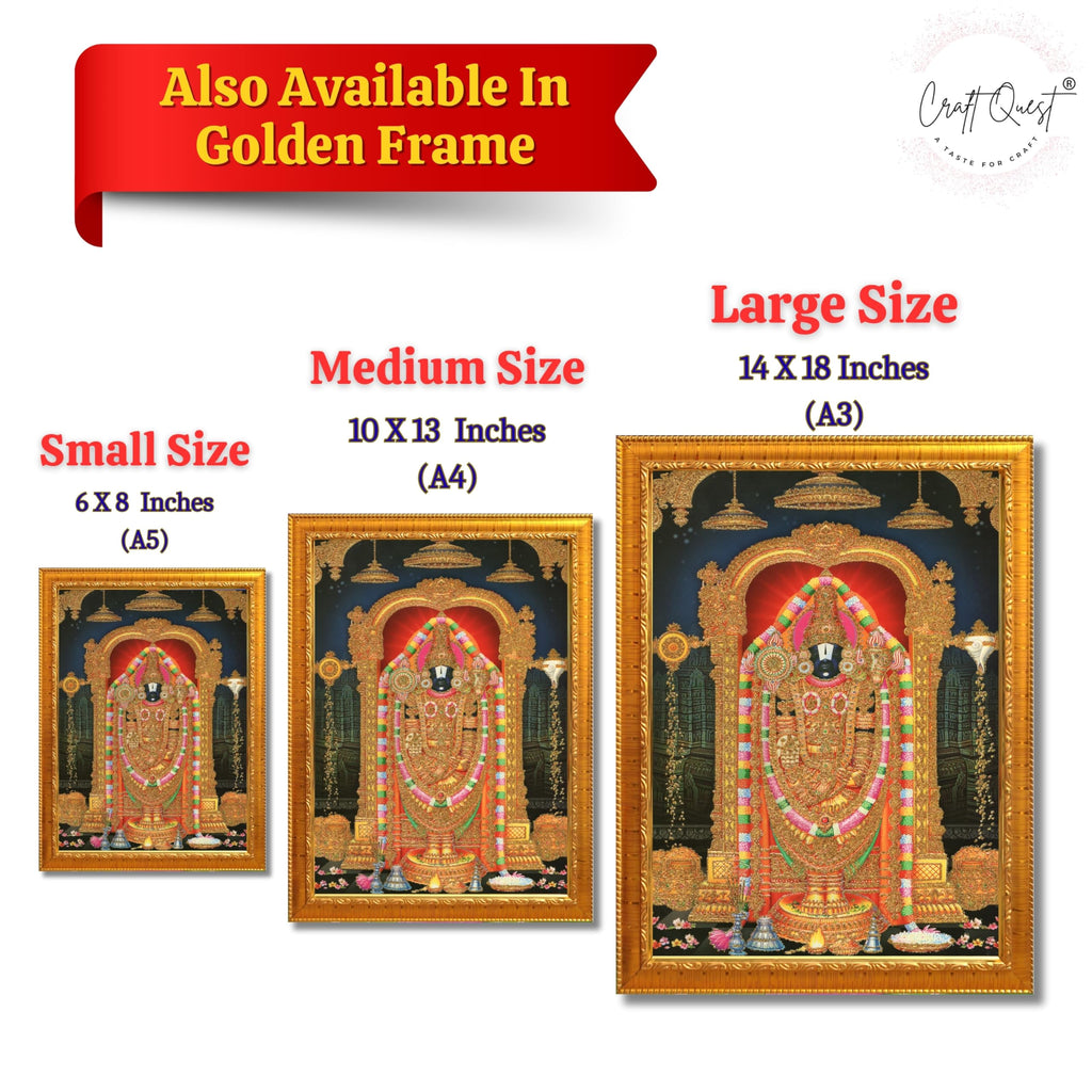 CRAFT QUEST Tirupati Balaji Lord Venkateshwara Swamy Wall Painting Framed Home Décor