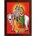Craft Quest Radha Krishna Sparkle Coated Home Decorative Gift Item Framed Painting (10 X 14 Inches, Brown) RK1013-11