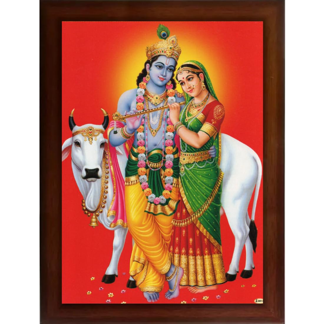 Craft Quest Radha Krishna Sparkle Coated Home Decorative Gift Item Framed Painting (10 X 14 Inches, Brown) RK1013-11