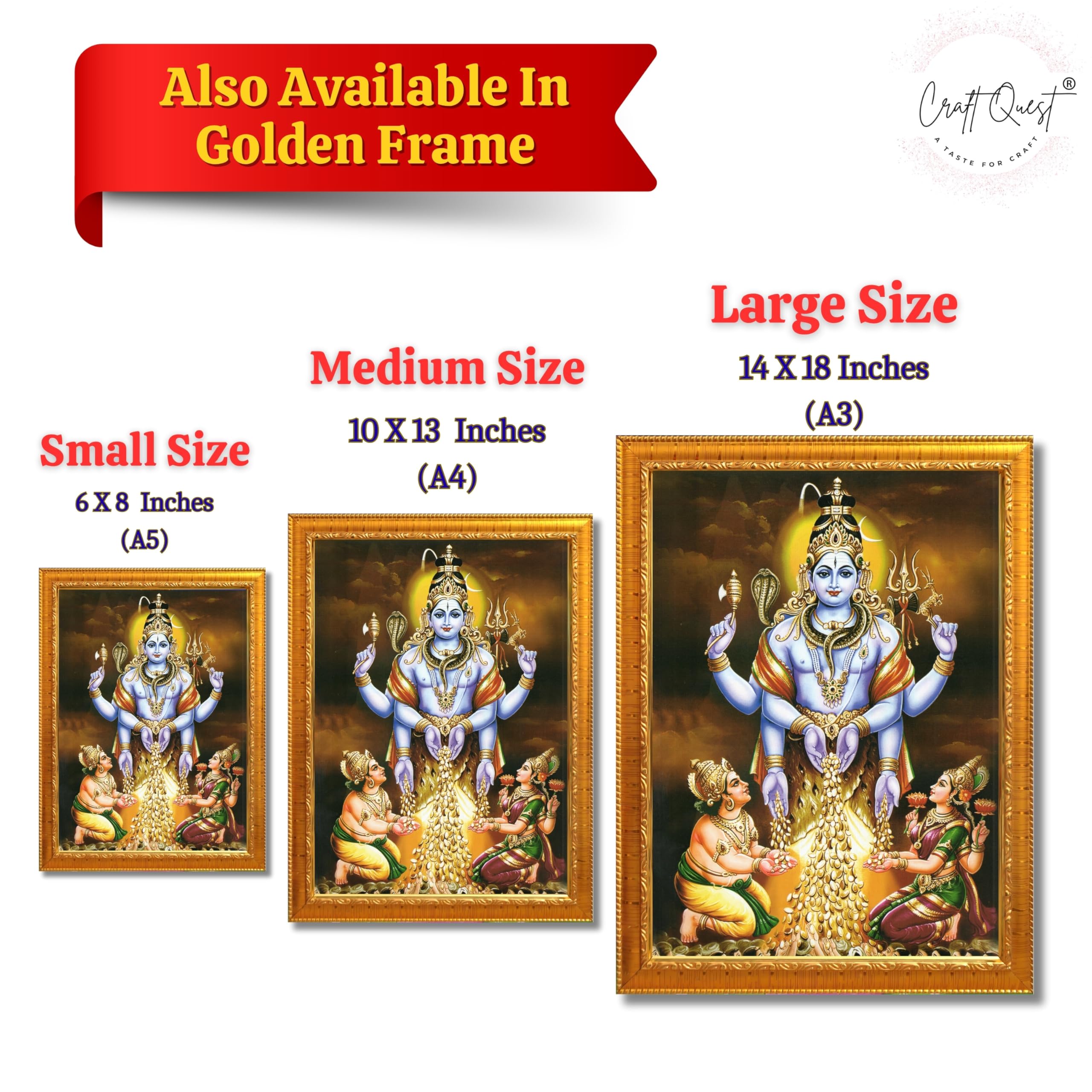 CRAFT QUEST Swarnakarshana Bhairava Swamy With Lakshmi Devi and Kuber Bhagwan Wall Photo Frame | South God Frame for Home, Office, Temple & Gifting
