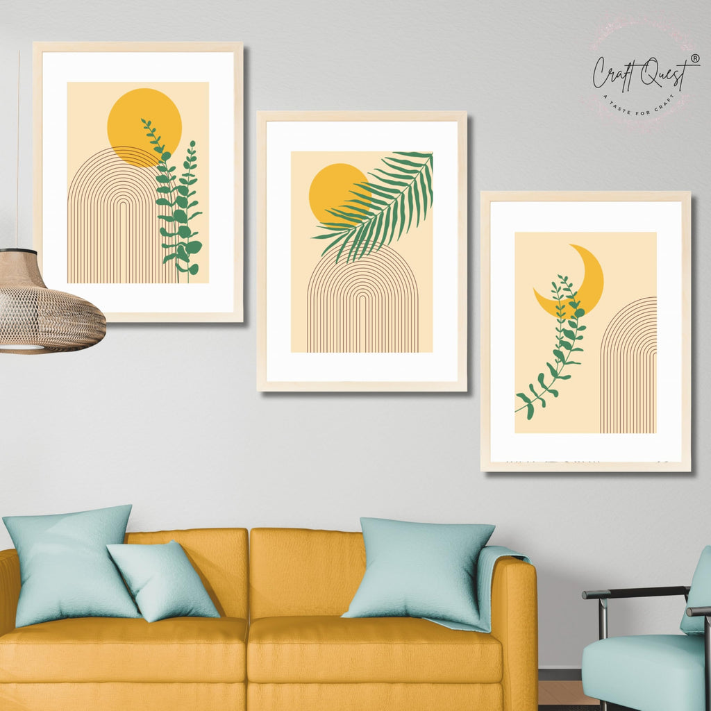 CRAFT QUEST Wall Art Decor Paintings | Set of 3 BOHO Wall Art Frames for Home Decoration | Ideal for Living Room, Bedroom & Office
