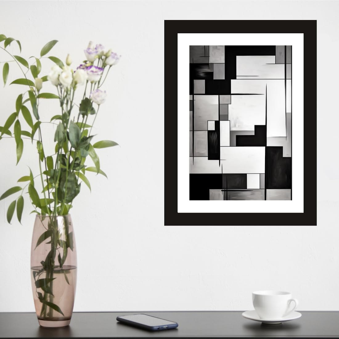 CRAFT QUEST Abstract Digital Fractal Flow Modern Art Painting Poster Frame for Home & Office Wall Decoration - Portrait, Wall Display (Black, 14x10 Inch Frame with Art Print)