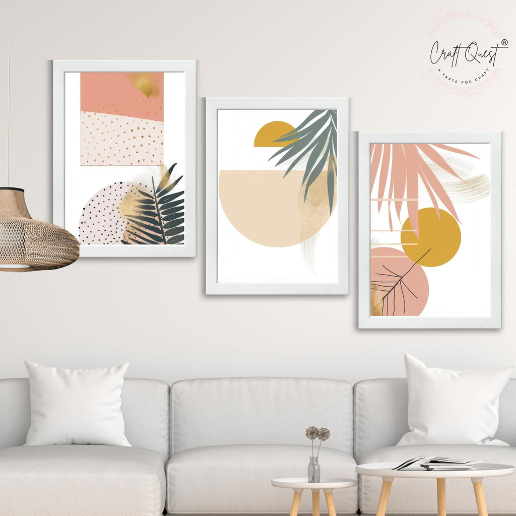 CRAFT QUEST SET OF 3 Abstract Paintings Modern Art | Set of 3 Frames for Home Decoration | Ideal for Living Room, Bedroom & Offices