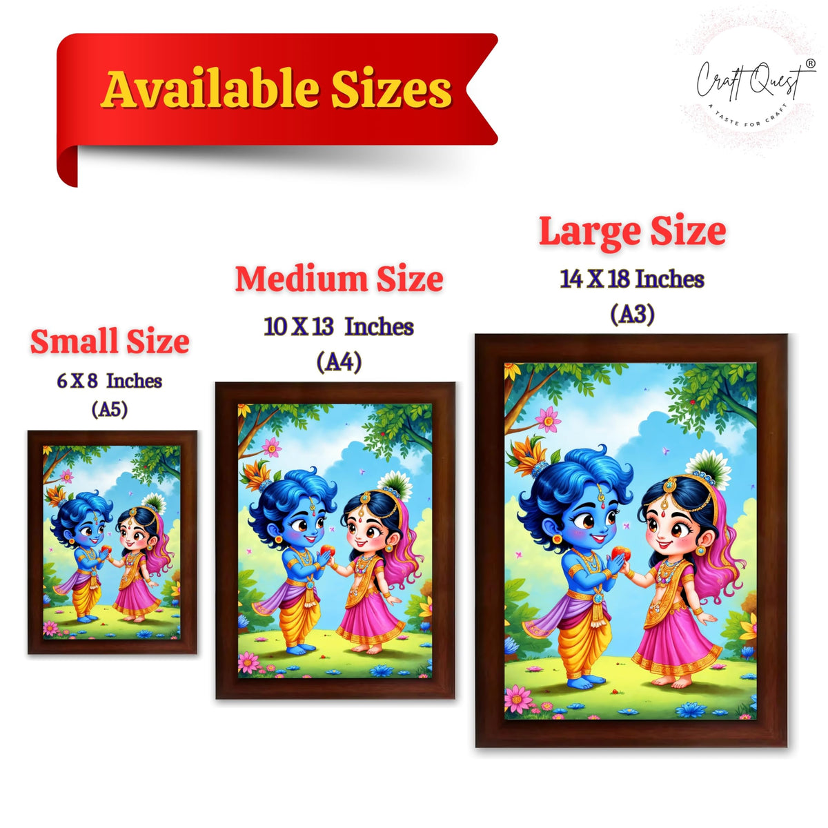 CRAFT QUEST Cute Bal Gopal HD Print | Bal Krishna Frame for Home Temple, Office Desk, Car Dashboard
