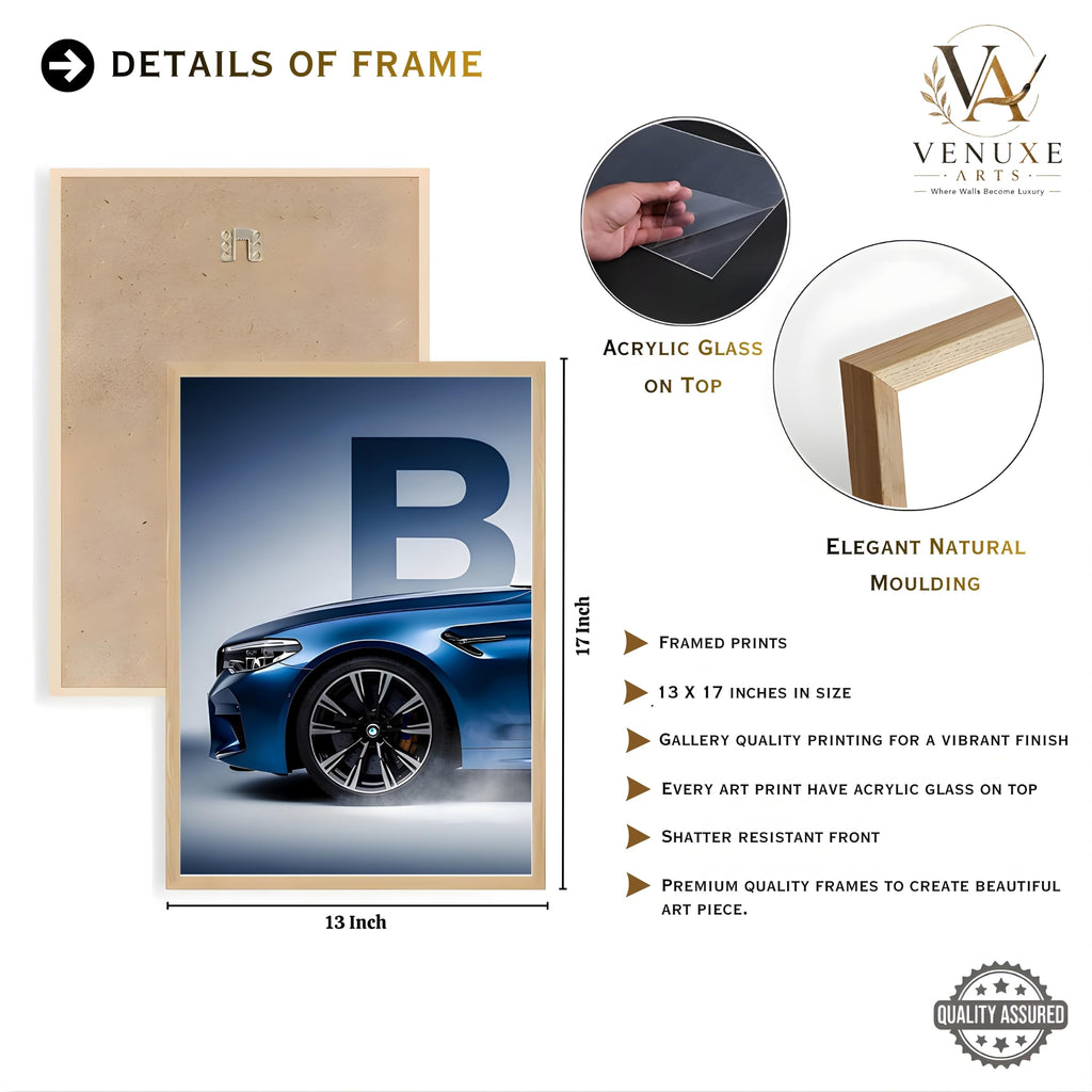 VENUXE ARTS Set Of 3 Big Sports Cars Framed Posters Gift Items for Boys Room Wall Decoration Bedroom, Living Room, Office, Studio Décor | Car Poster Frame for Wall Décor