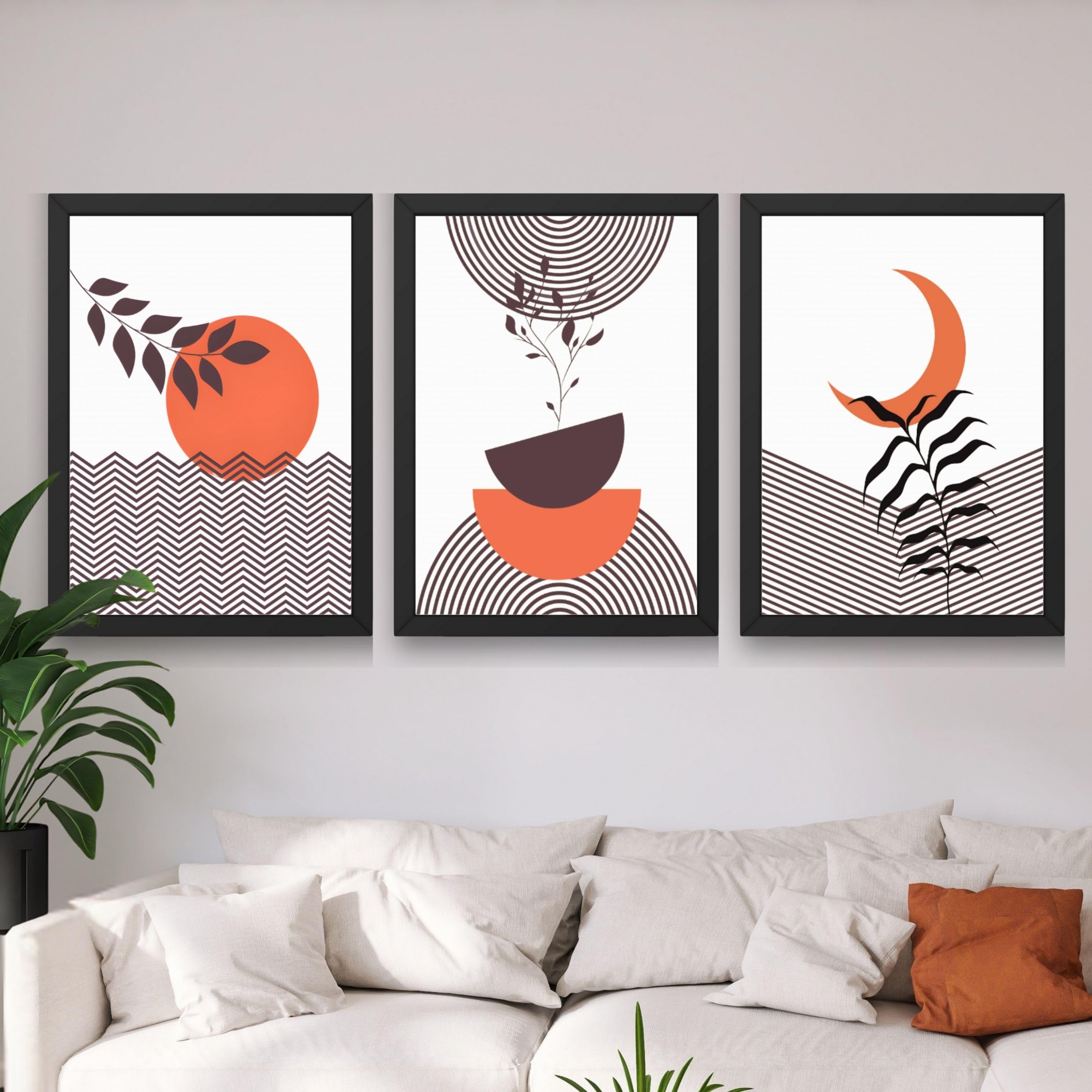 CRAFT QUEST Wall Art Decor Paintings | Set of 3 BOHO Wall Art Frames for Home Decoration | Ideal for Living Room, Bedroom & Office