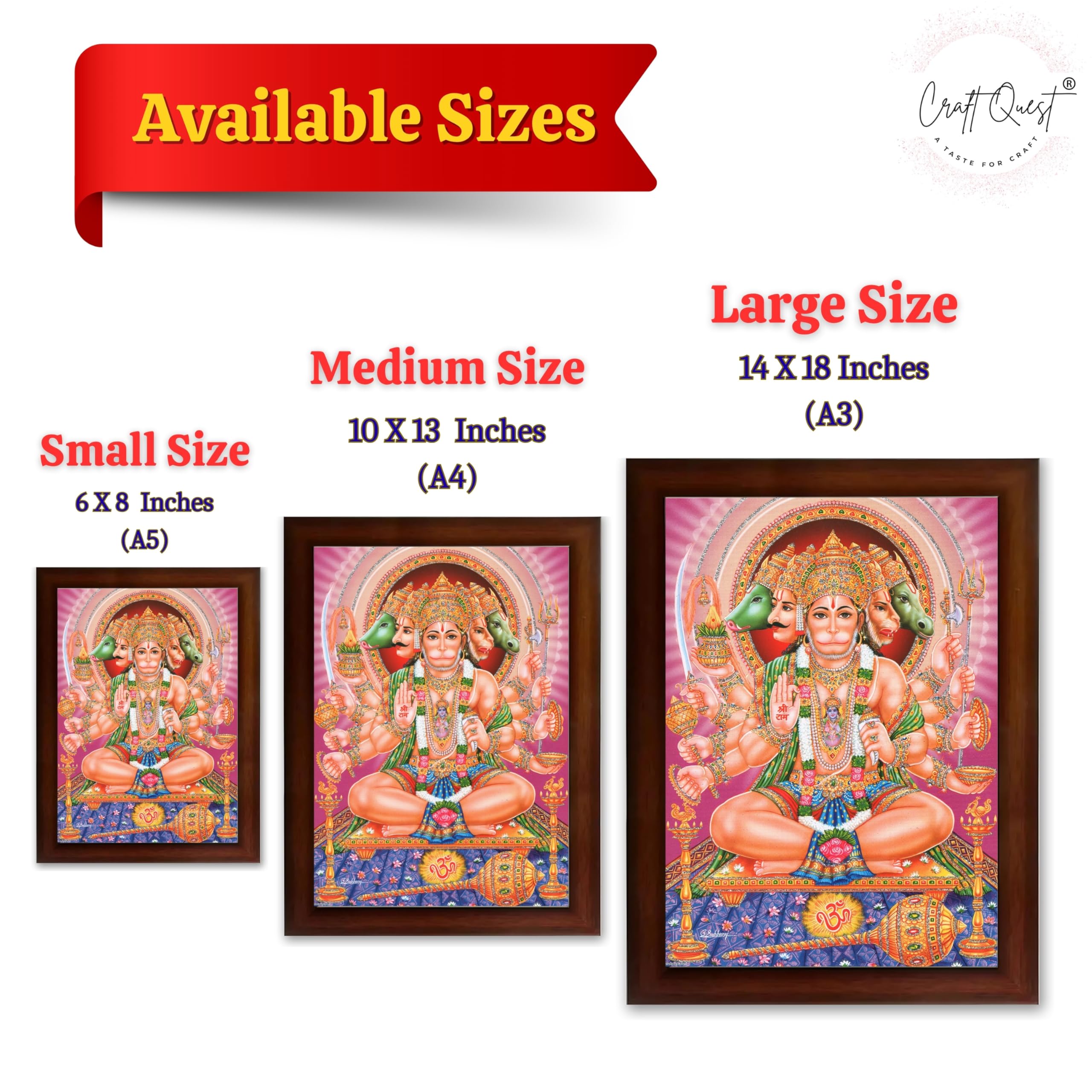 CRAFT QUEST Panchmukhi Hanuman JI | Bajrangbali Religious Photo frame Decorative Item Synthetic frame