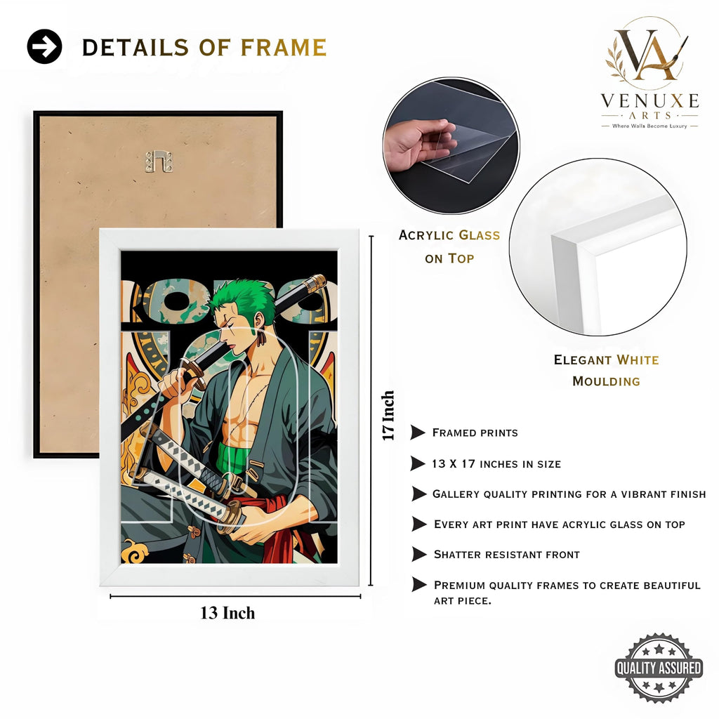 VENUXE ARTS Set Of 3 Anime Characters Wall Framed |Anime Characters Framed Poster for Living Room Bedroom Gaming Room Studio Wall Decor