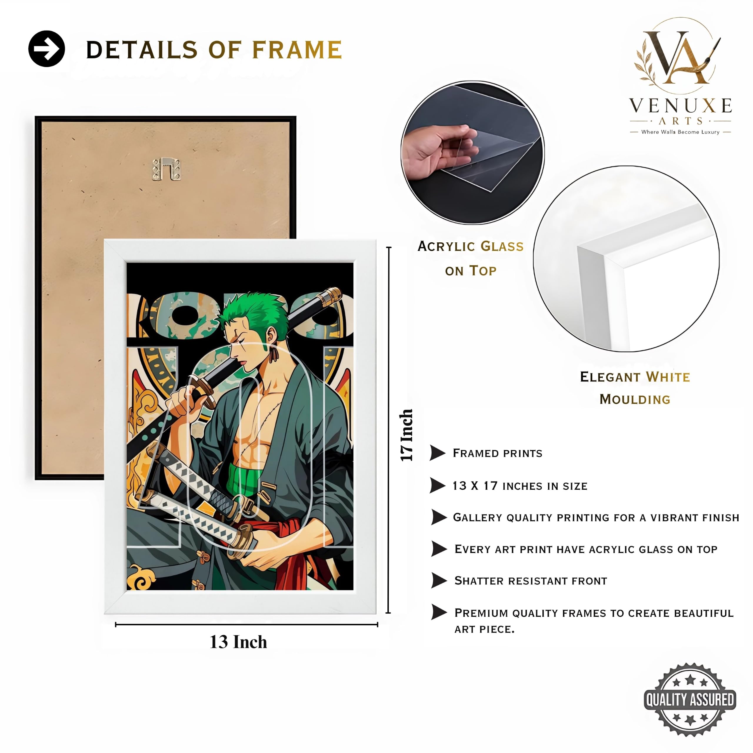 VENUXE ARTS Set Of 3 Anime Characters Wall Framed |Anime Characters Framed Poster for Living Room Bedroom Gaming Room Studio Wall Decor