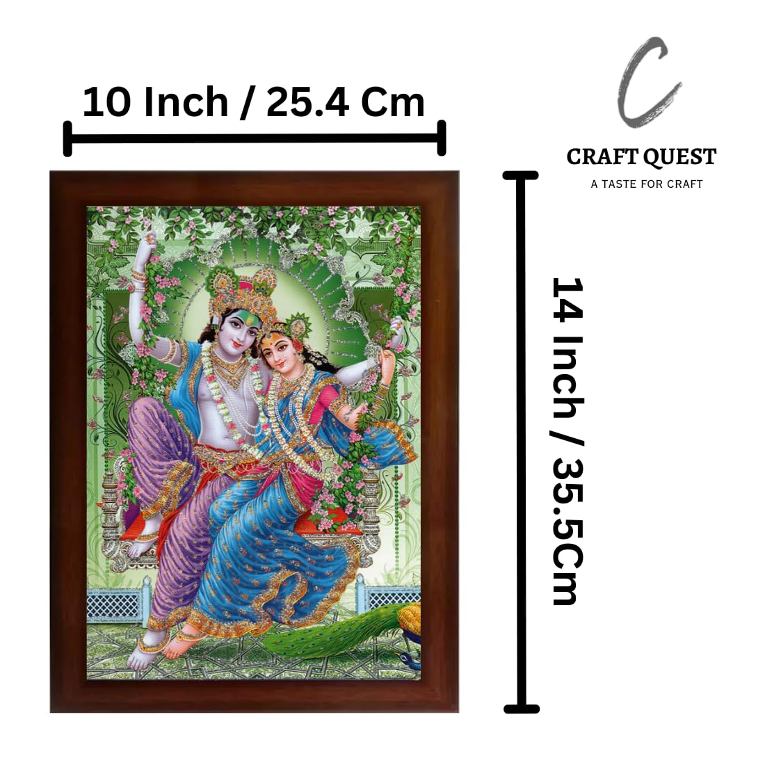 Craft Quest Radha Krishna Sparkle Coated Home Decorative Gift Item Framed Painting (10 X 14 Inches, Brown) RK1013-117