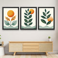 CRAFT QUEST Nature Inspired Sun & Moon Modern Boho Wall Art | Set of 3 Frames for Home Decoration | Ideal for Living Room, Bedroom & Offices