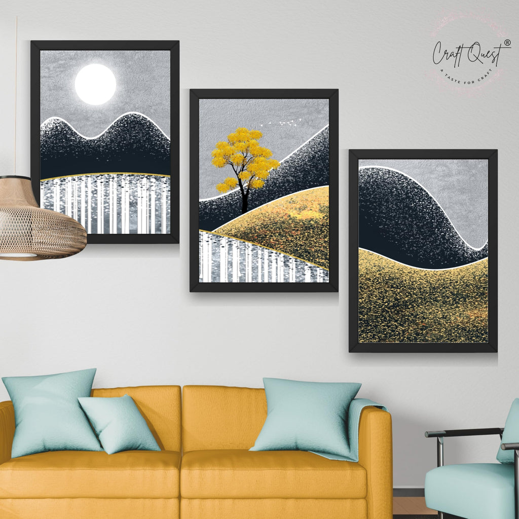 CRAFT QUEST Modern Abstract Landscape Art | Set of 3 Frames for Home Decoration | Ideal for Living Room, Bedroom & Offices