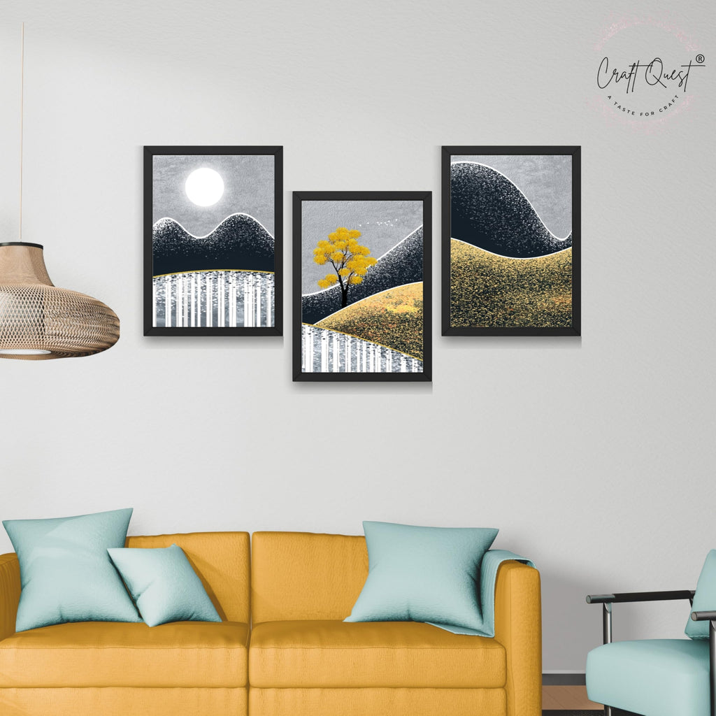 CRAFT QUEST Modern Abstract Landscape Art | Set of 3 Frames for Home Decoration | Ideal for Living Room, Bedroom & Offices