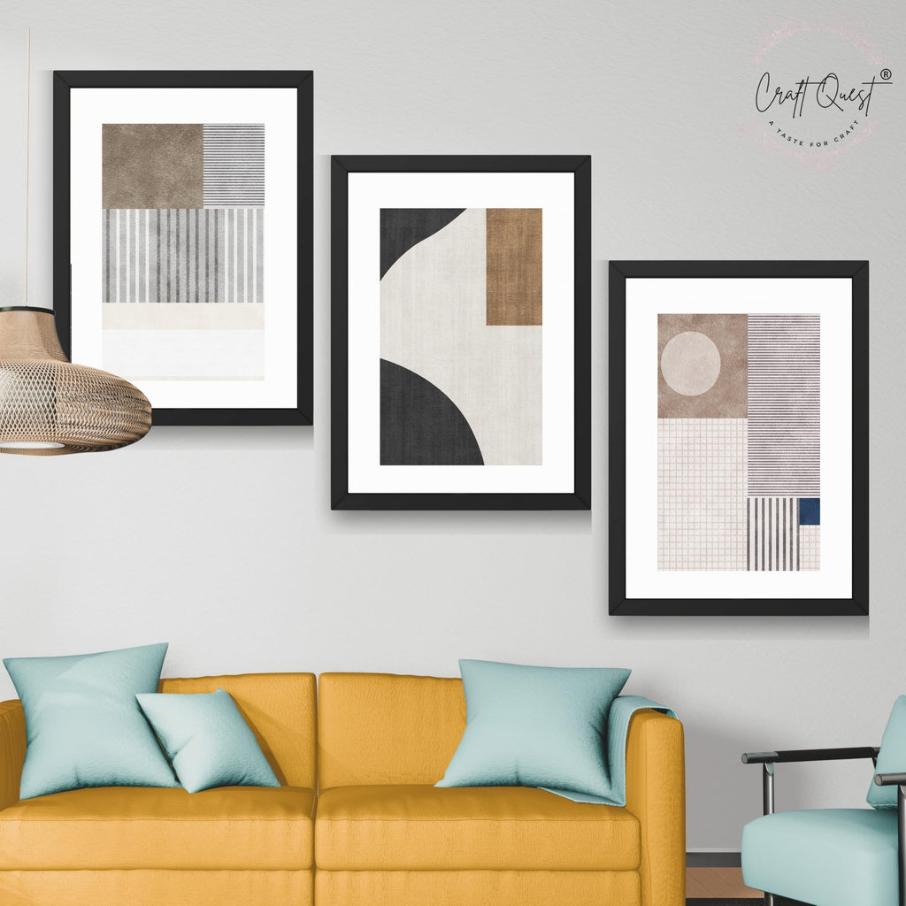 CRAFT QUEST Abstract Geometric Art Painting | Set of 3 Frames for Home Decoration | Ideal for Living Room, Bedroom & Offices