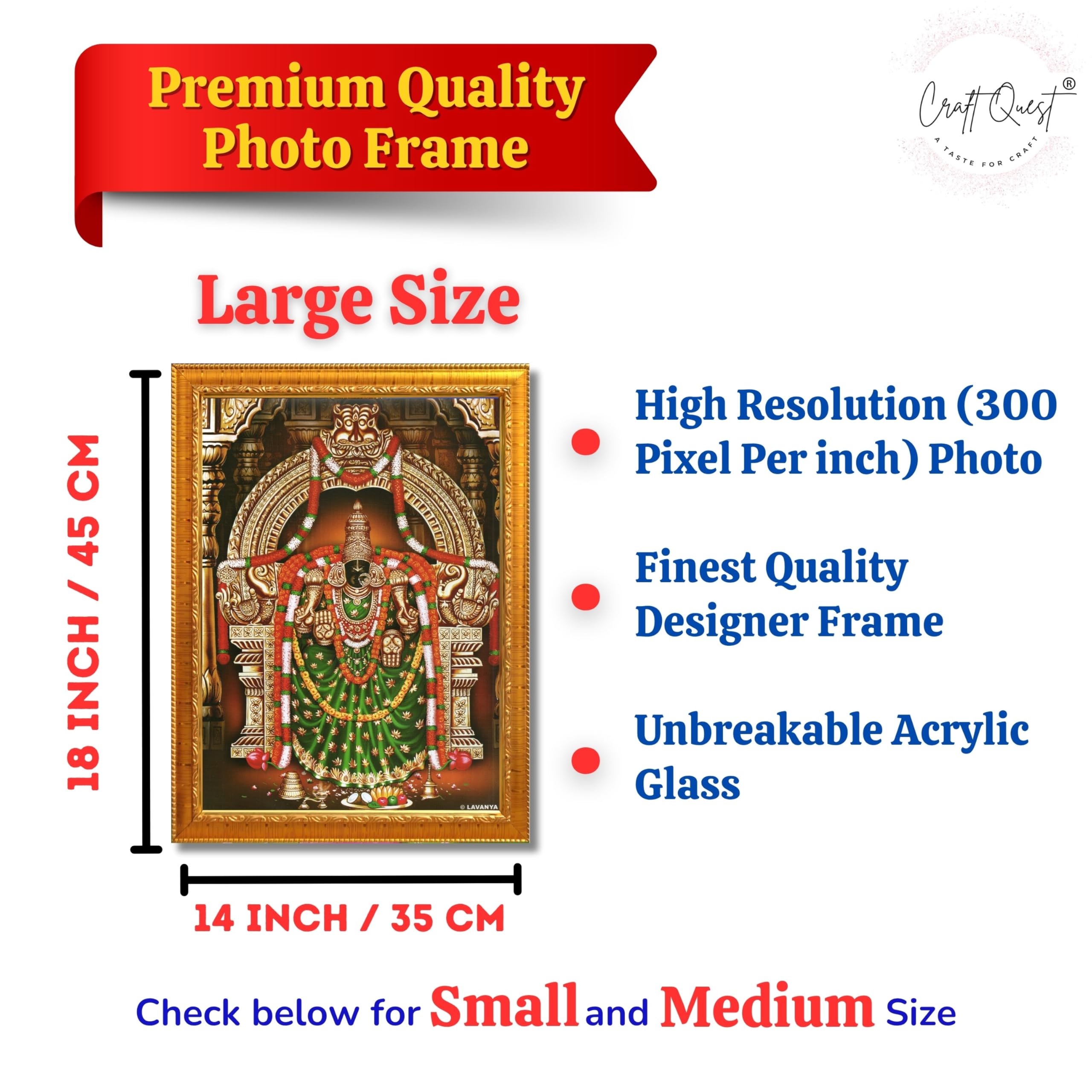 CRAFT QUEST Padmavati Devi Padmavathi Thayar Amman Wall Painting Photo Framed | South God Picture Frame for Home, Office, Temple & Gifting, Decor