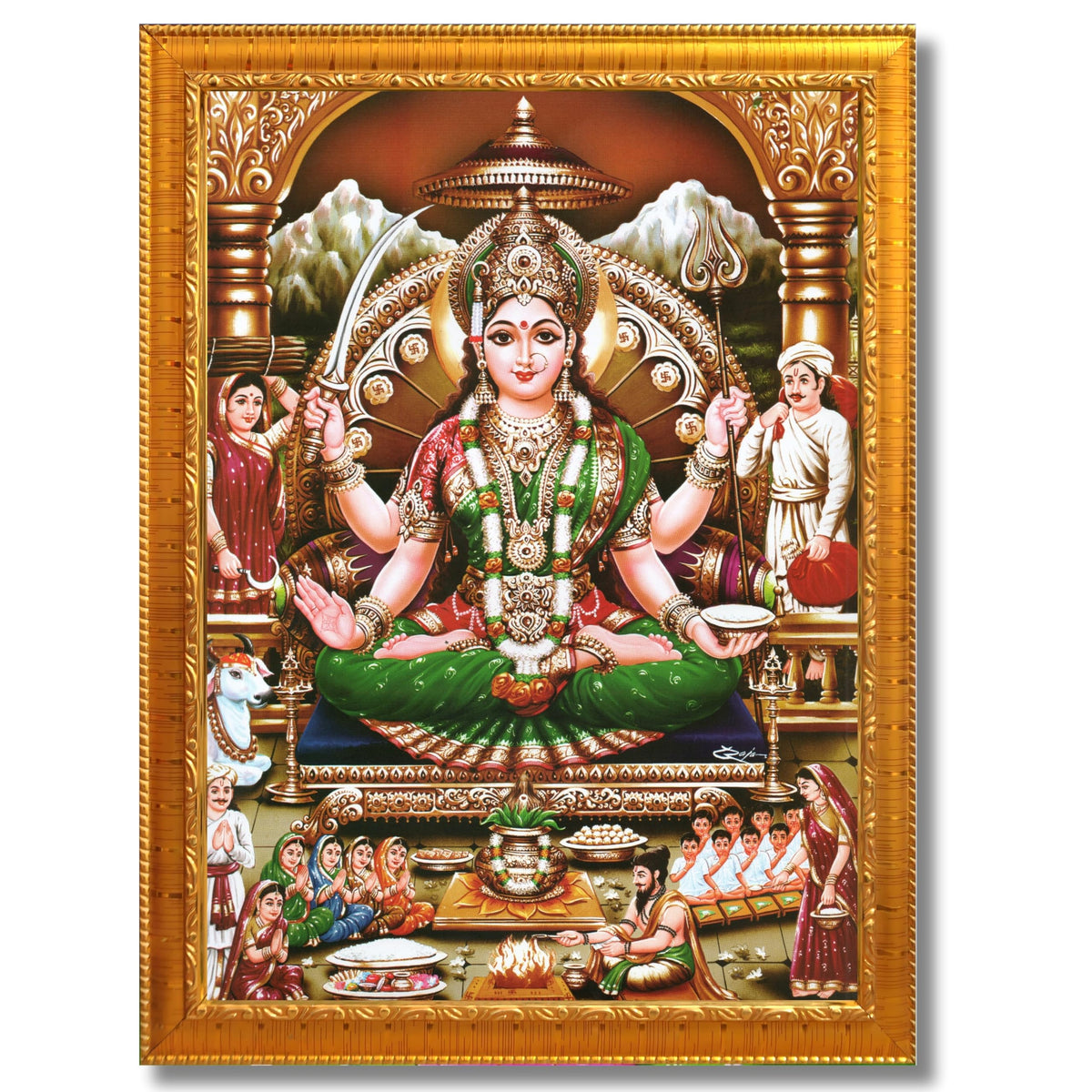 CRAFT QUEST Goddess Santoshi Mata/Devi Santhoshi Maa Photo Frame for Pooja, Home, Temple, Gift, Wall Décor Item