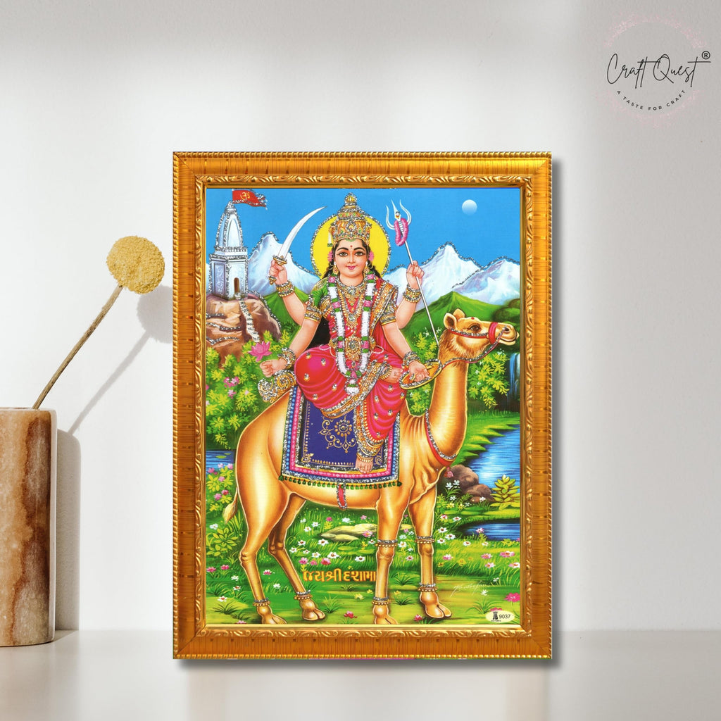 CRAFT QUEST Dasha Devi Mata Maa Shri Momai Dashamaa Wall Painting For Home Decor wooden framed