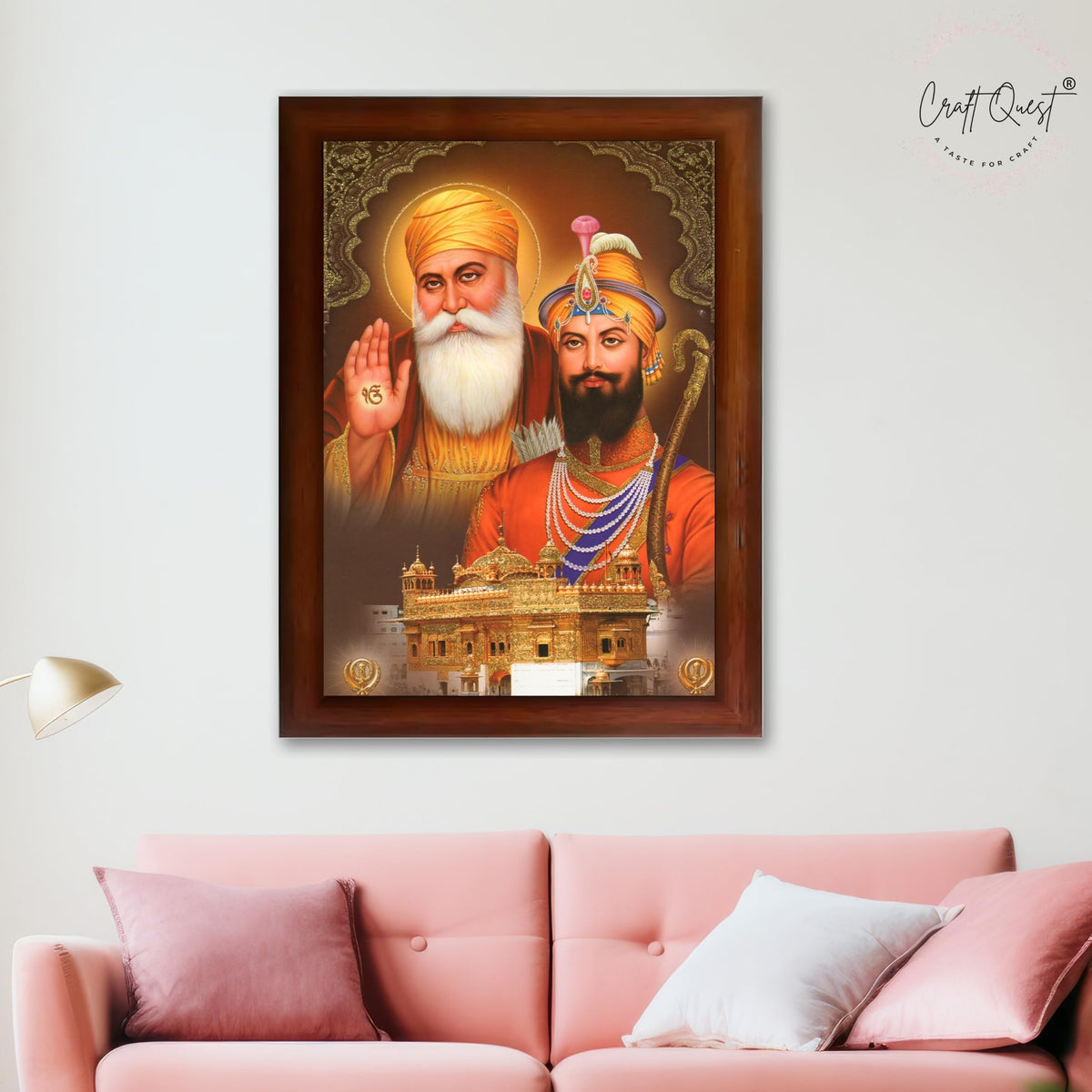 CRAFT QUEST Satnam Waheguru Gurunanak Dev Ji Photo Frame Sikh Guru Photo for Home Decor Spiritual Wall Hanging and Living Room Decoration