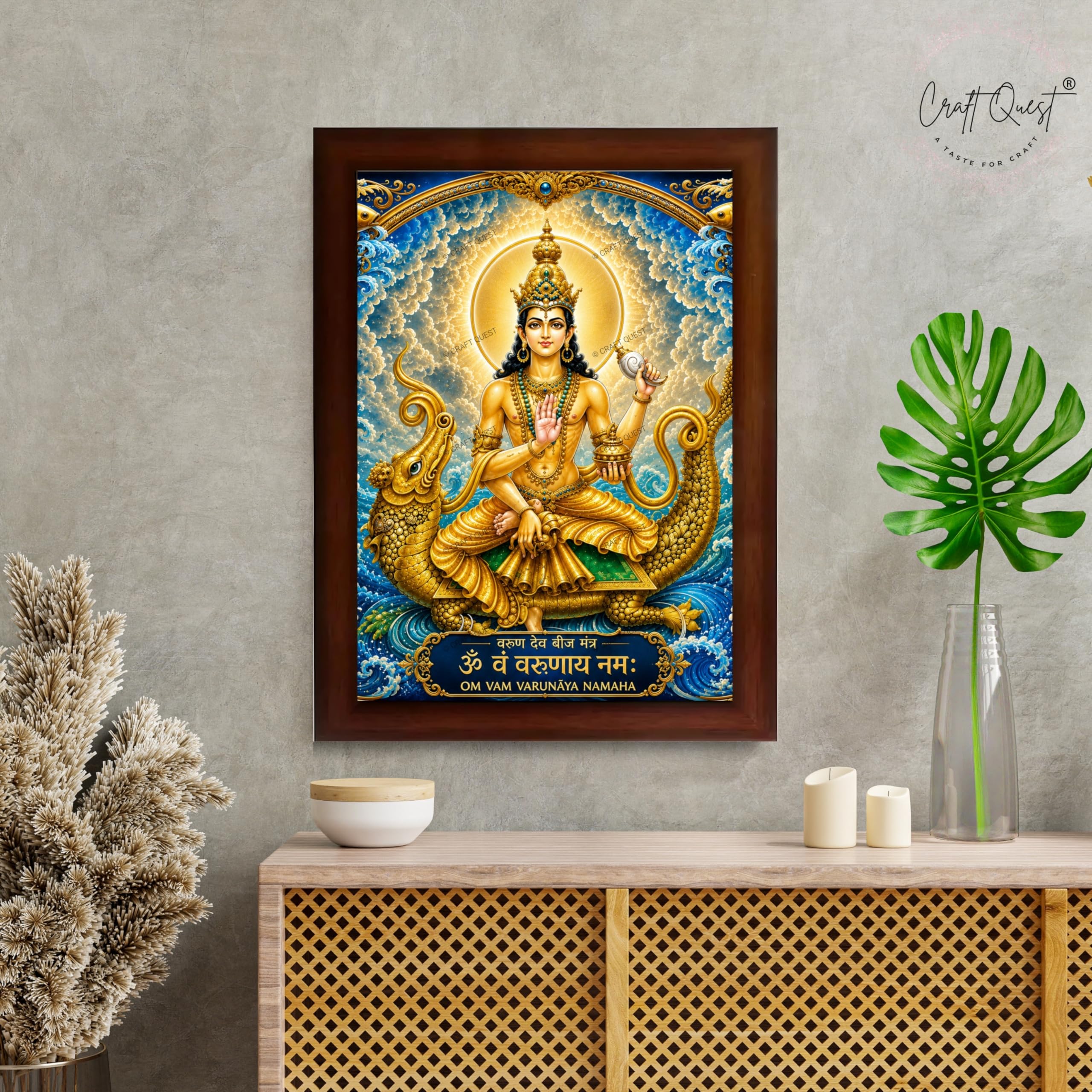 CRAFT QUEST Varun Dev photo frame for wall vastu | Jhulelal Ji Acrylic Photo Frame for Wall Decoration | Vastu Positive Energy Wall Art for Home, Office & Temple