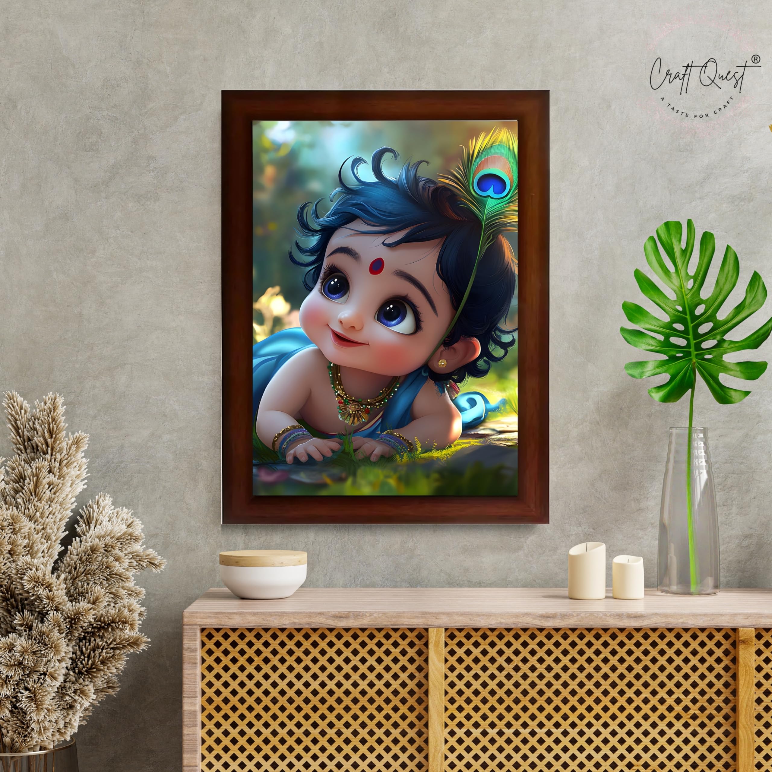 CRAFT QUEST Bal Gopal Painting Kanha Ji Poster | Laddu Lord Makhan Chor | Walls Home Bedroom Living Room Decoration Gift.