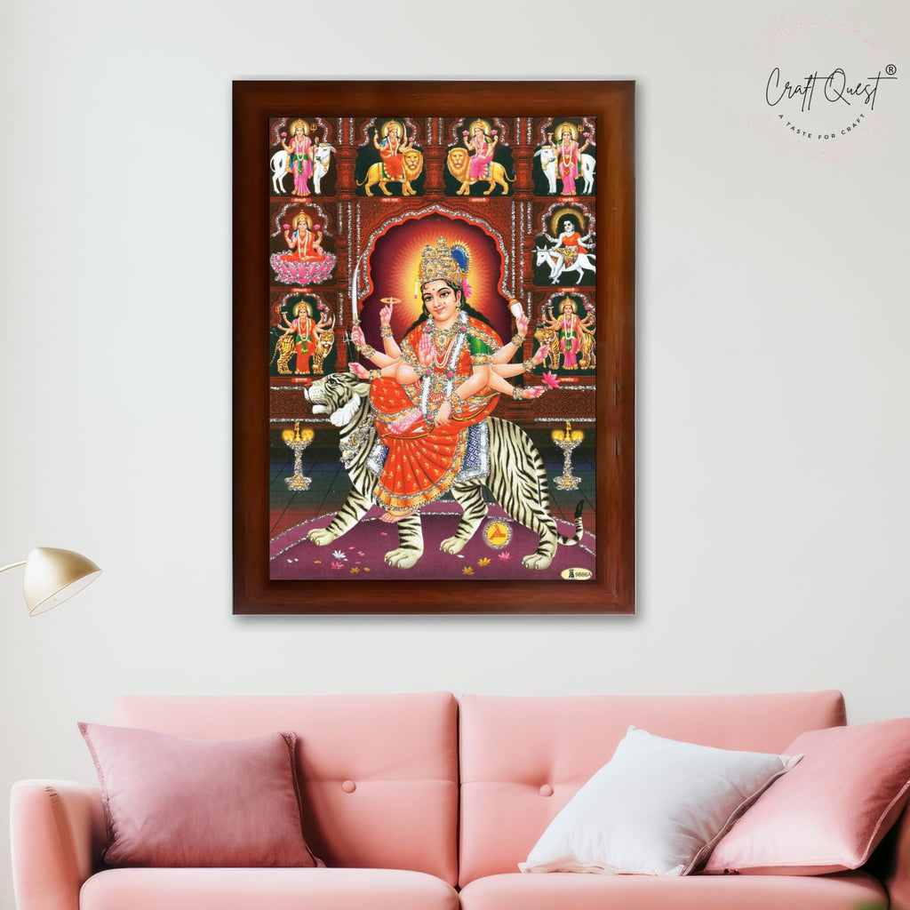 CRAFT QUEST Durga Mata Goddess Navadurga Navdurga Wall Painting Framed Home Décor