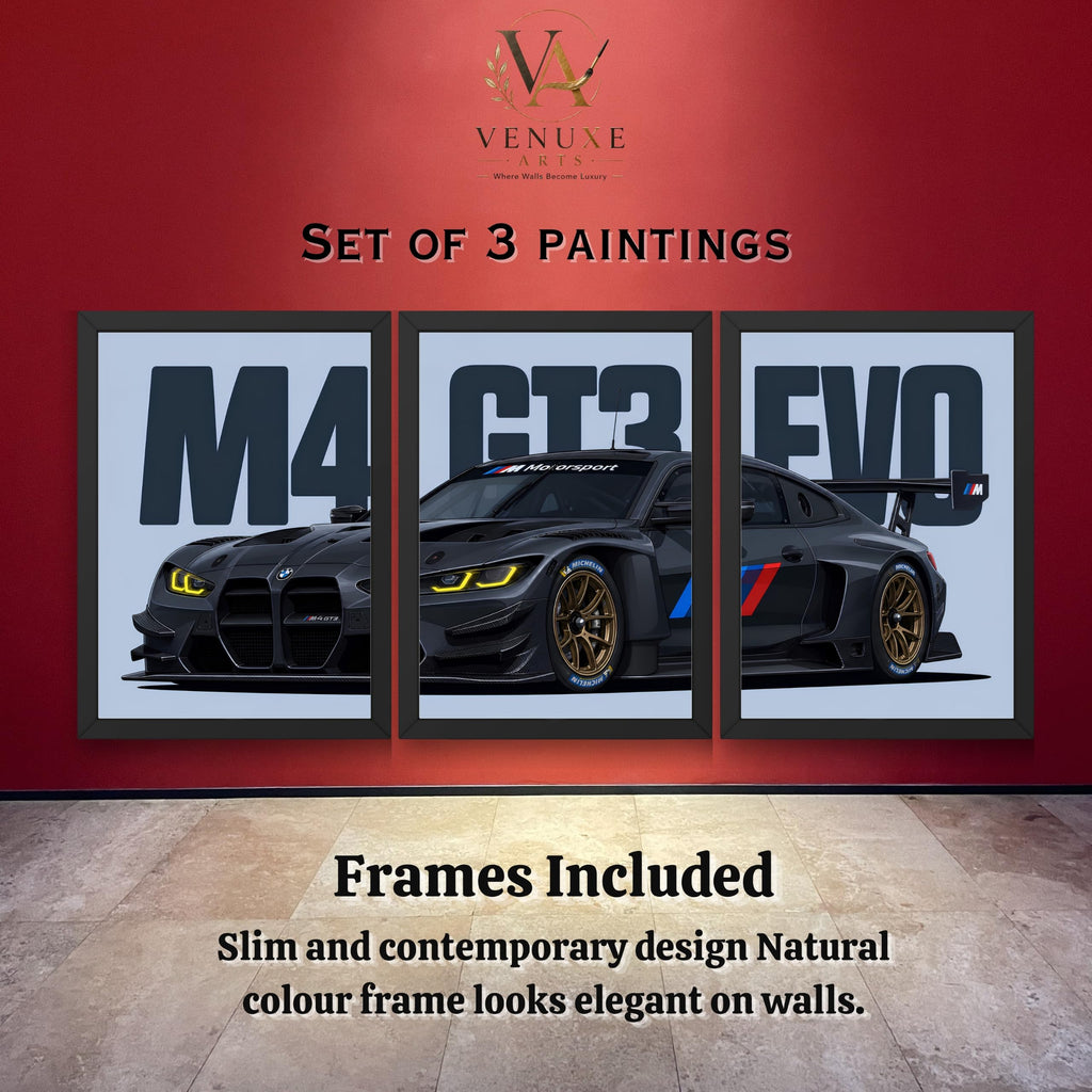 VENUXE ARTS Set Of 3 Big Sports Cars Framed Posters Gift Items for Boys Room Wall Decoration Bedroom Living Room Office Studio Décor | Car Poster Frame for Wall Décor
