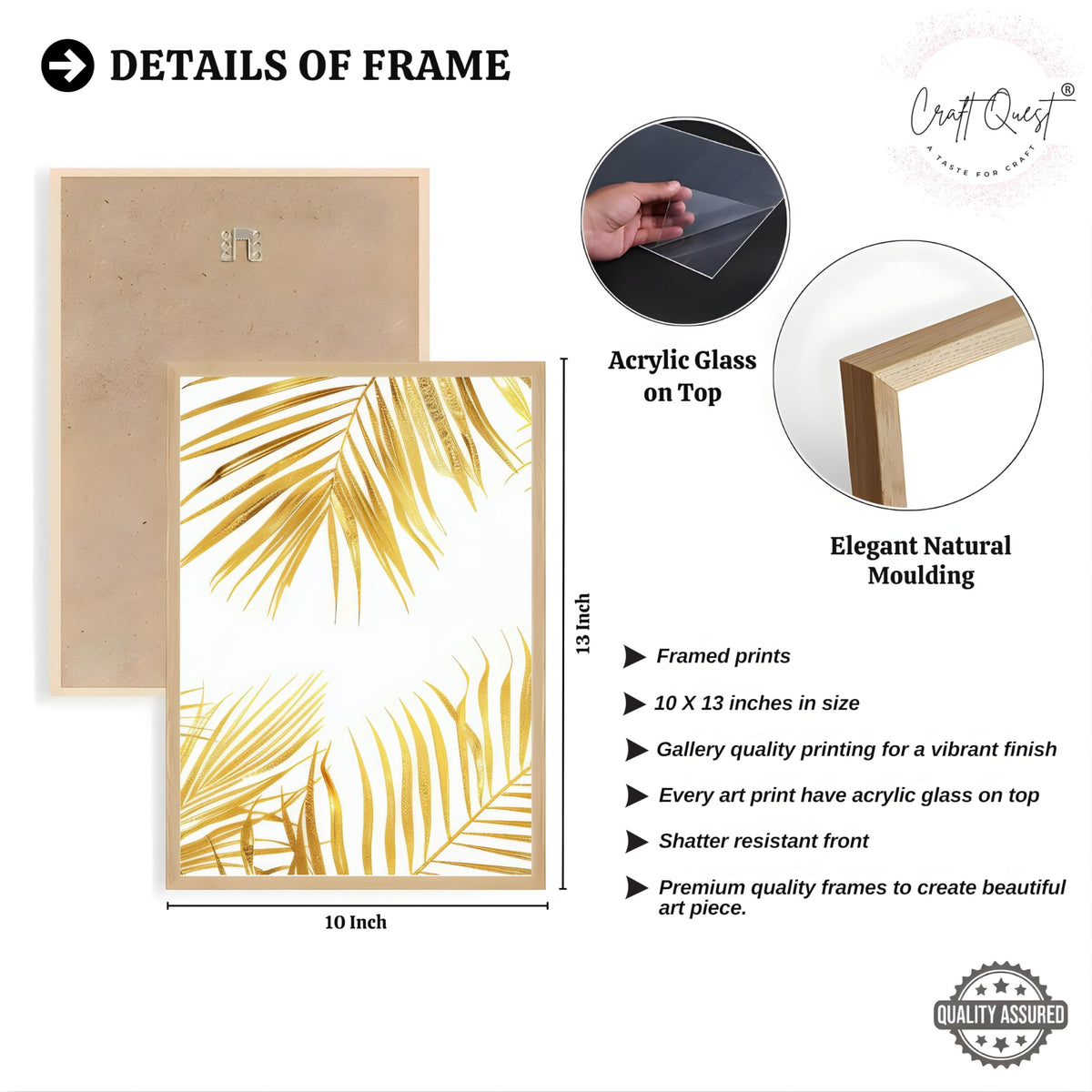 CRAFT QUEST Nature Inspired Abstract Plants Geometry Wall Art | Set of 3 Frames for Home Decoration | Ideal for Living Room, Bedroom & Offices