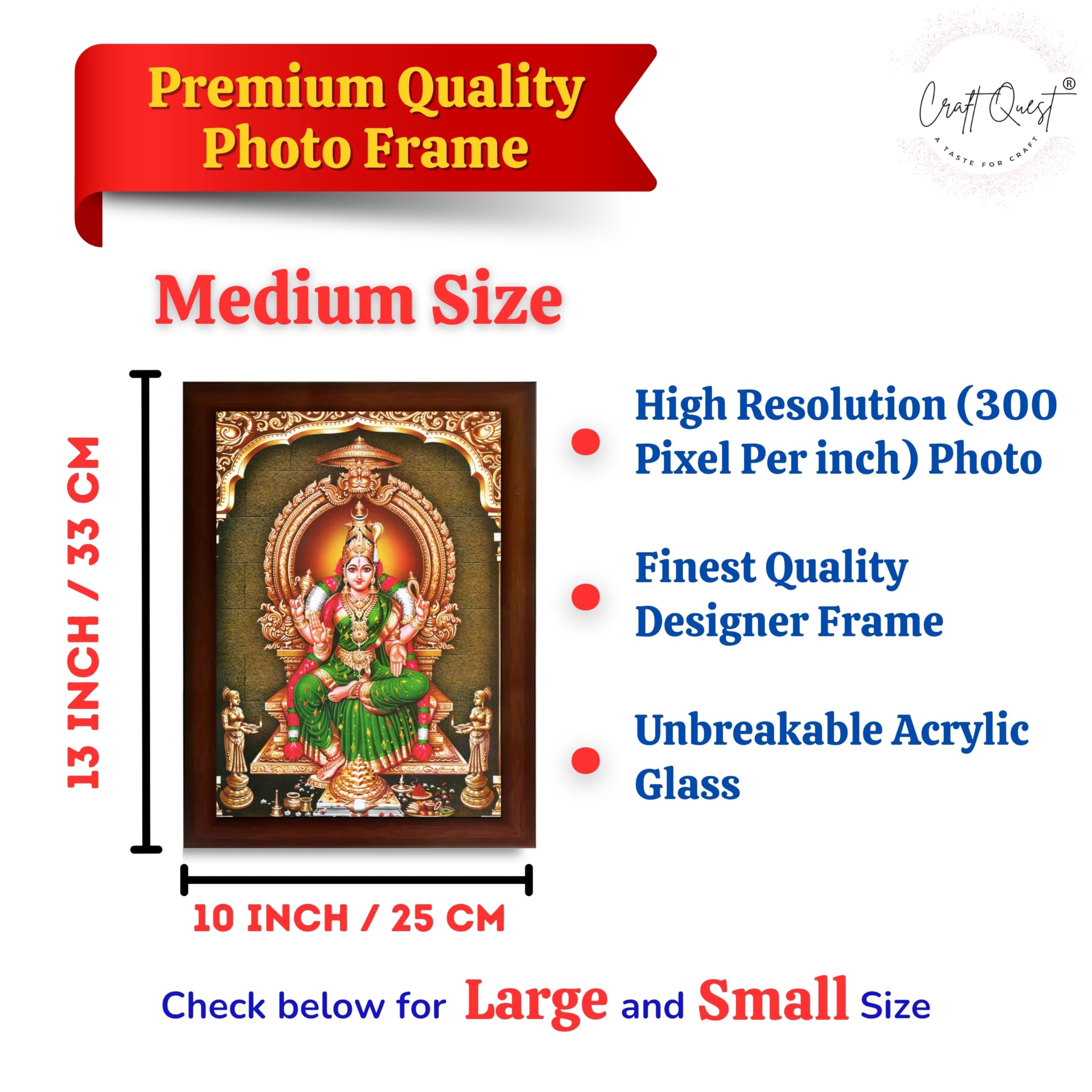 CRAFT QUEST Bhuvaneshwari Devi Amman Bhuvneshwari Mata Wall Painting Framed Home Decor | Religious Hindu God Picture Frame for Home, Office, Temple & Gifting