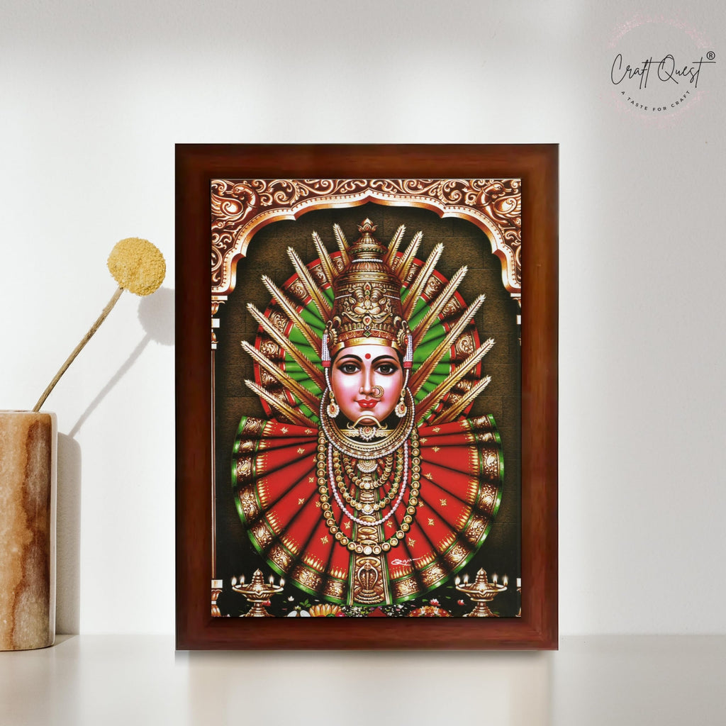 CRAFT QUEST Renuka Devi Yellamma Mata Ellamma Thalli Wall Painting Framed | South God Picture Frame for Home, Office, Temple & Gifting, Decor