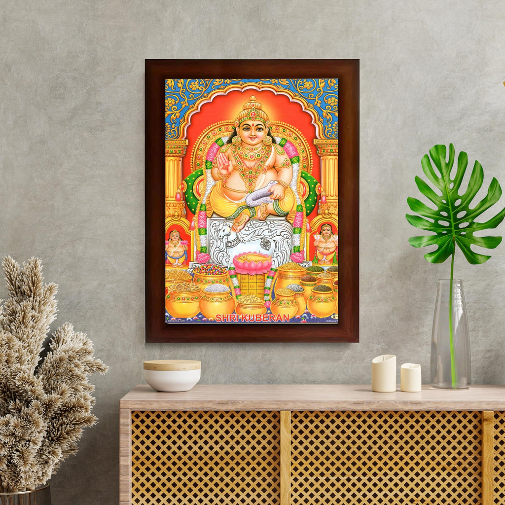 CRAFT QUEST Lord Kubera Swamy Bhagwan Kuber Kubera Wall Painting Framed, Religious Photo Frame, Home Decoration Item