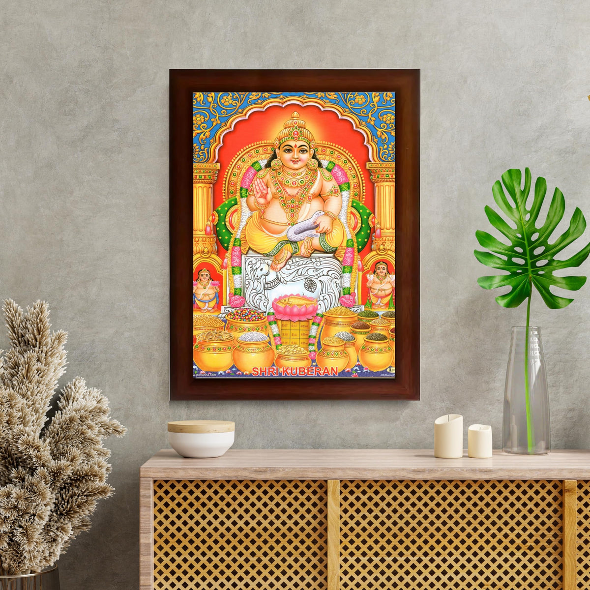 CRAFT QUEST Lord Kubera Swamy Bhagwan Kuber Kubera Wall Painting Framed, Religious Photo Frame, Home Decoration Item