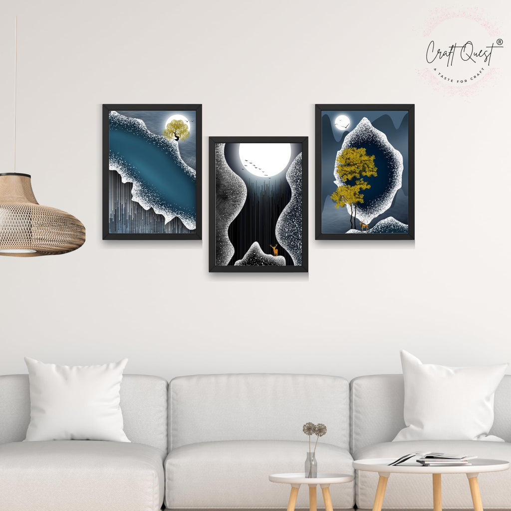 CRAFT QUEST Modern Art Abstract Fashionable Artwork Wall Art | Set of 3 Frames for Home Decoration | Ideal for Living Room, Bedroom & Offices