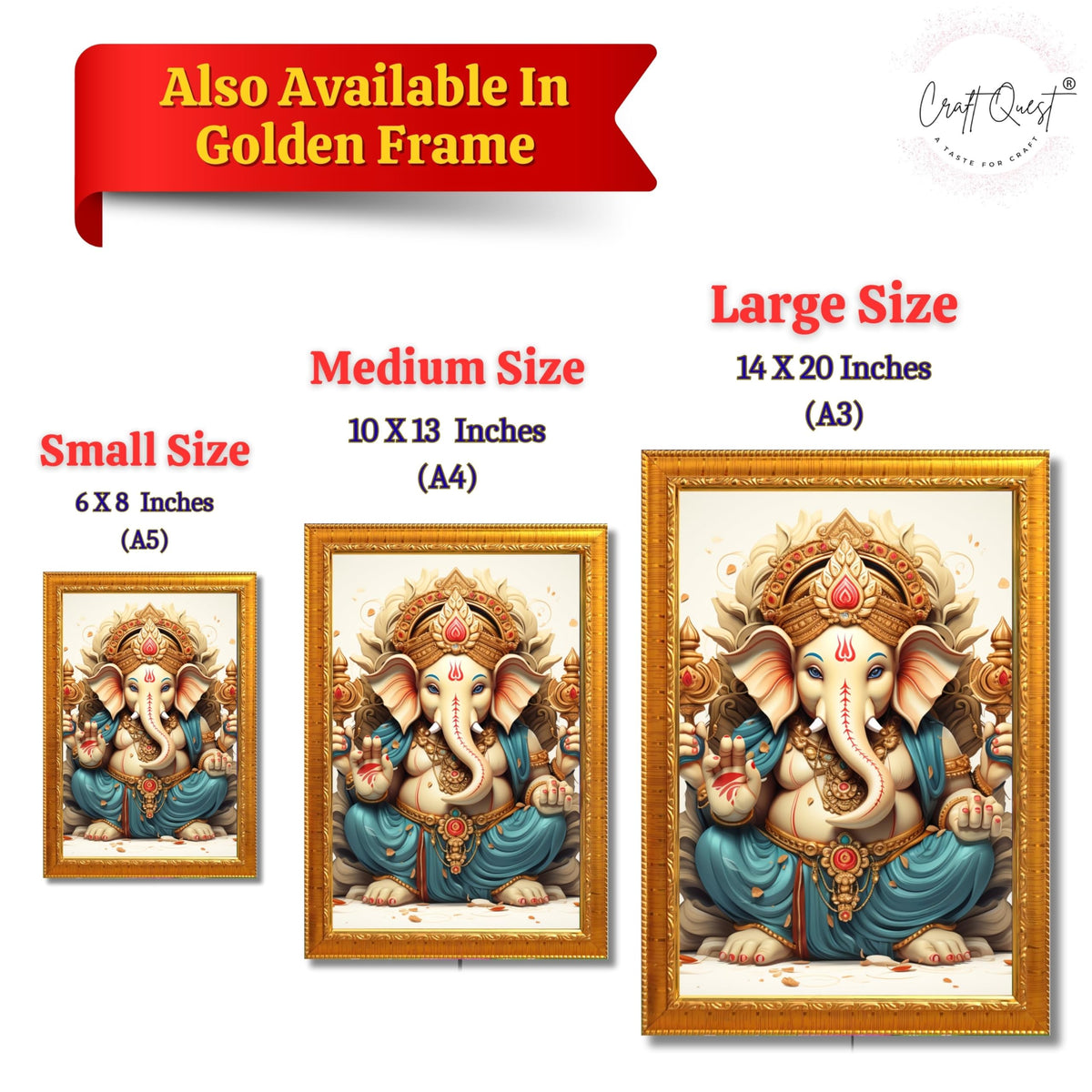 CRAFT QUEST Lord Ganesha Ganesh ji Art Framed Wall Painting With Frame For Home and,Office Décor Items