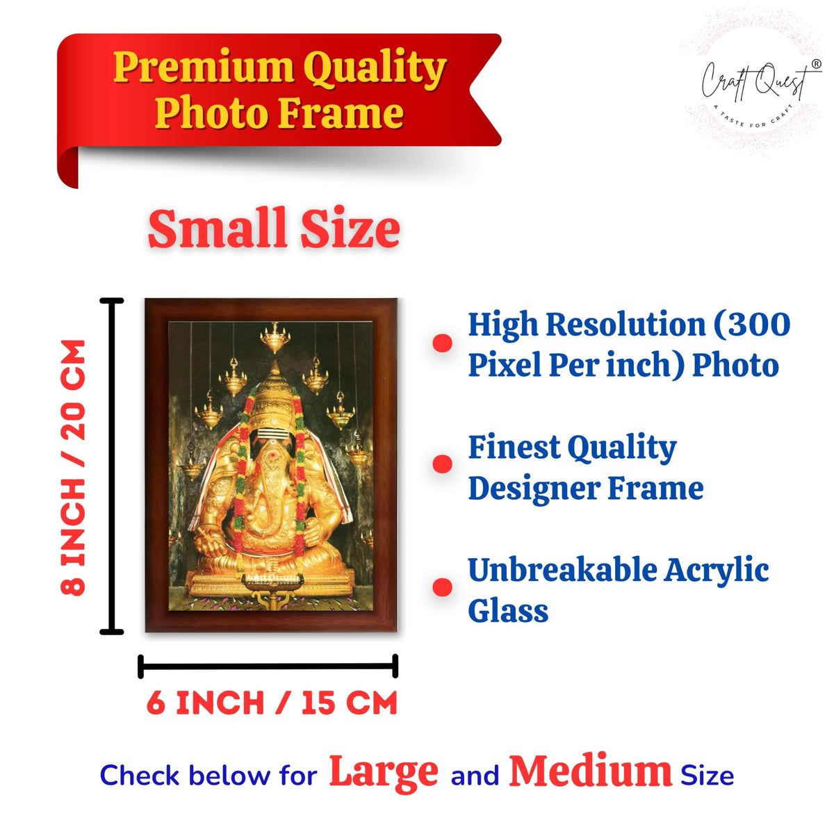 CRAFT QUEST Pillayarpatti Karpaga Vinayagar Hanging Wall Painting Photo Framed | South God Picture Frame for Home, Office, Temple & Gifting, Decor