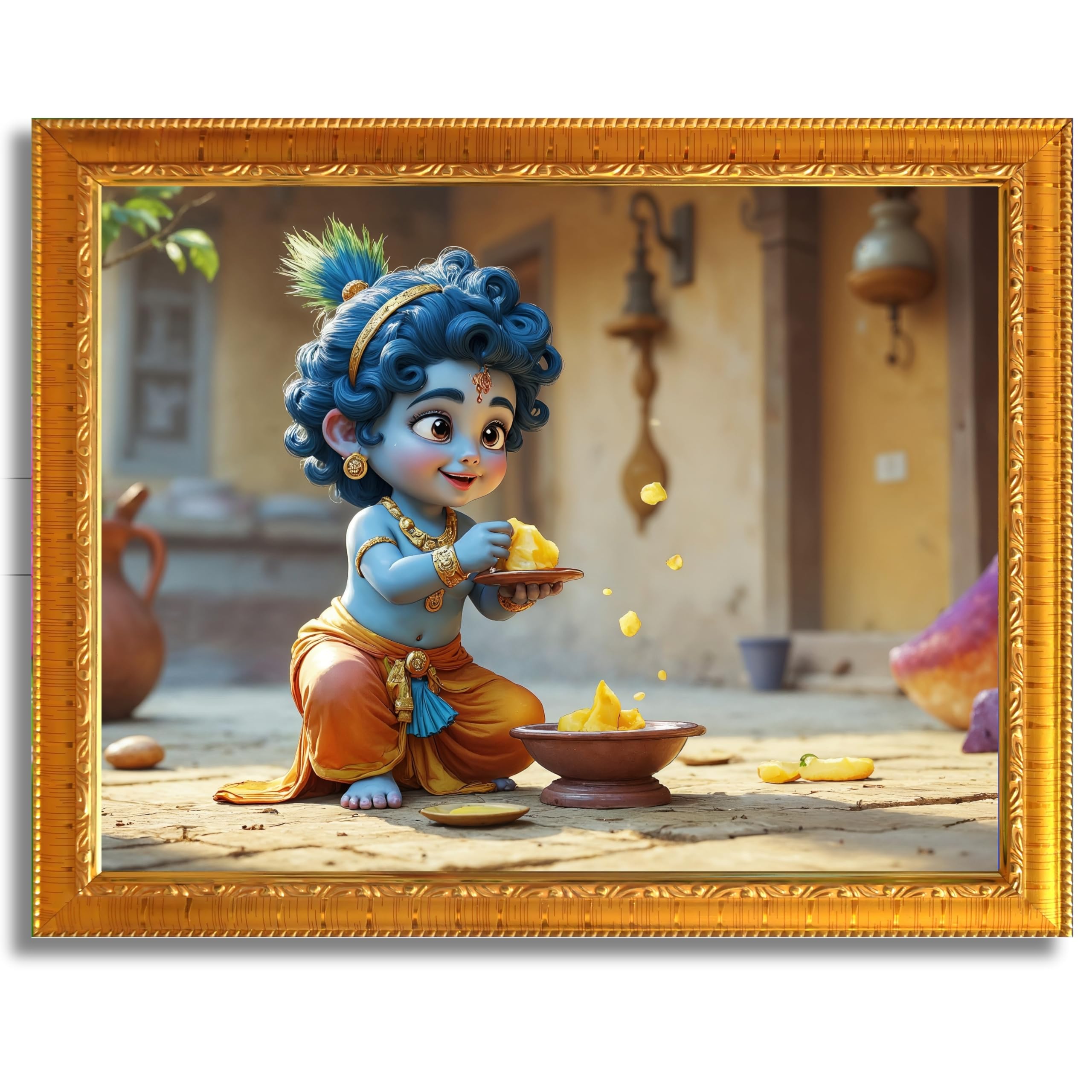 CRAFT QUEST Shri Bal Gopal Painting | Baby Krishna Photo Frame | Krishna Photo Frames for Walls, Home, Living Room and Home Décor