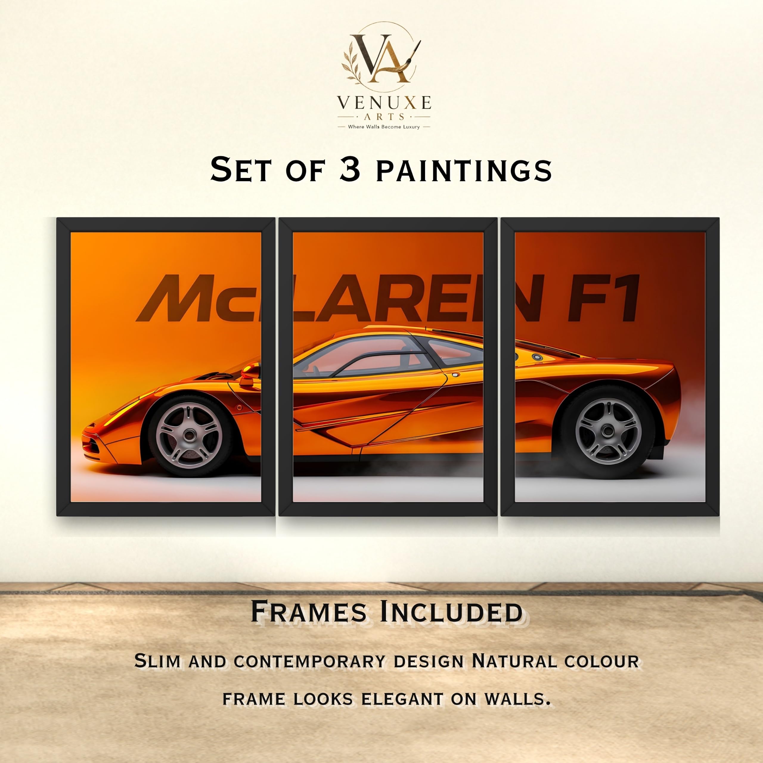 VENUXE ARTS Set Of 3 Big Sports Cars Framed Posters Gift Items for Boys Room Wall Decoration Bedroom, Living Room, Office, Studio Décor | Car Poster Frame for Wall Décor
