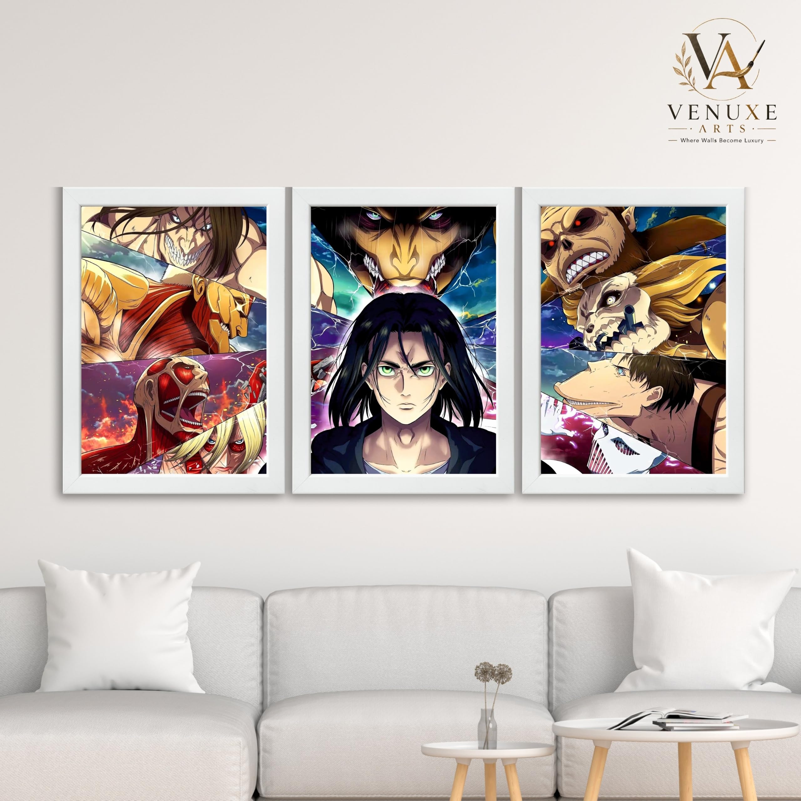 VENUXE ARTS Set Of 3 Anime Characters Wall Framed |Anime Characters Framed Poster for Living Room Bedroom Gaming Room Studio Wall Decor