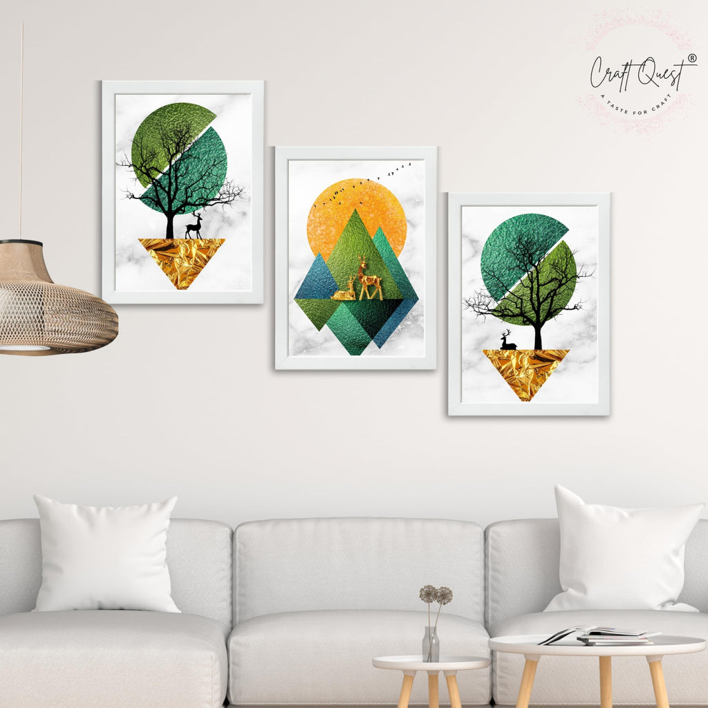 CRAFT QUEST Modern Art Abstract Wall Art | Set of 3 Frames for Home Decoration | Ideal for Living Room, Bedroom & Offices