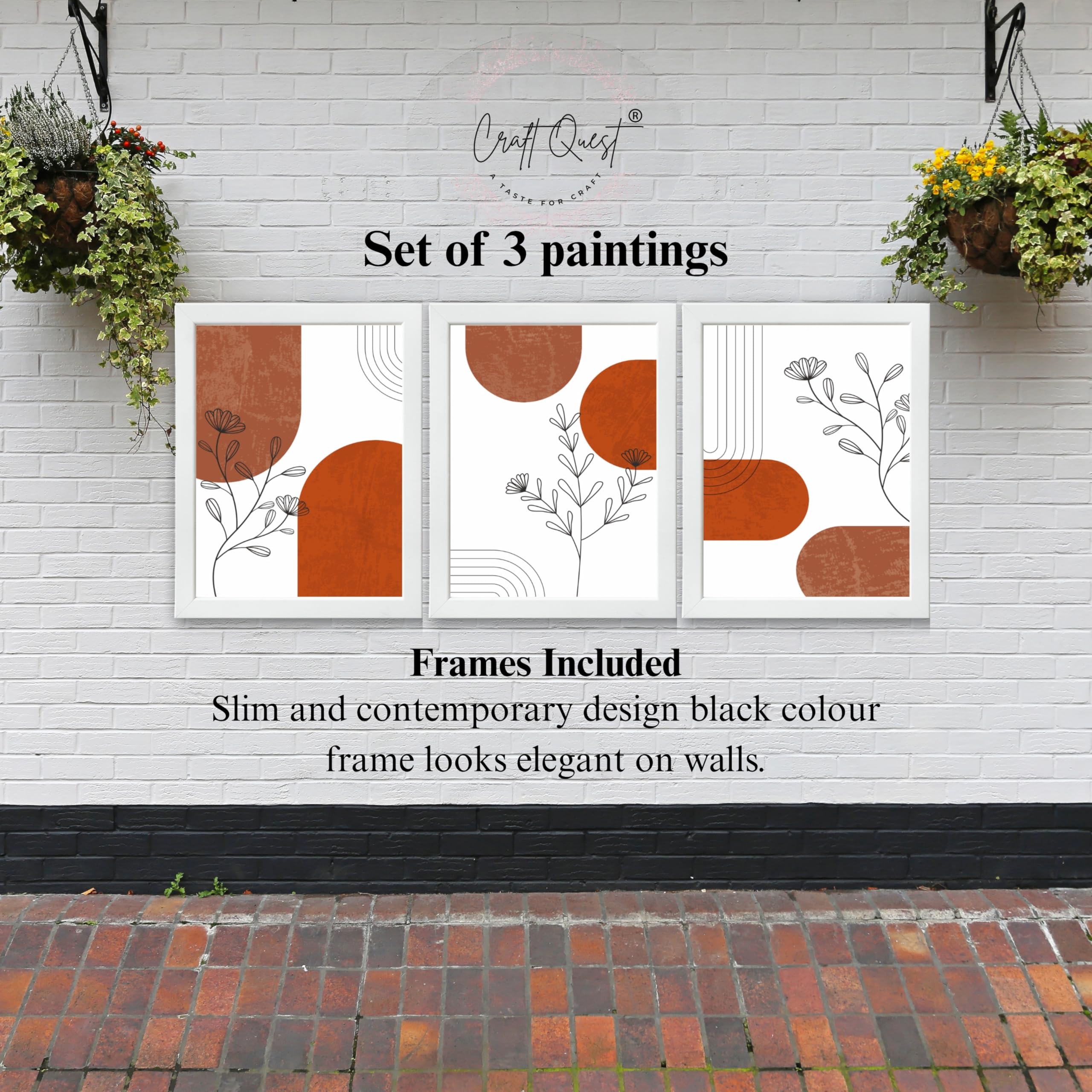 CRAFT QUEST Wall Art Decor Paintings | Set of 3 Abstract Wall Art Frames for Home Decoration | Ideal for Living Room, Bedroom & Offices