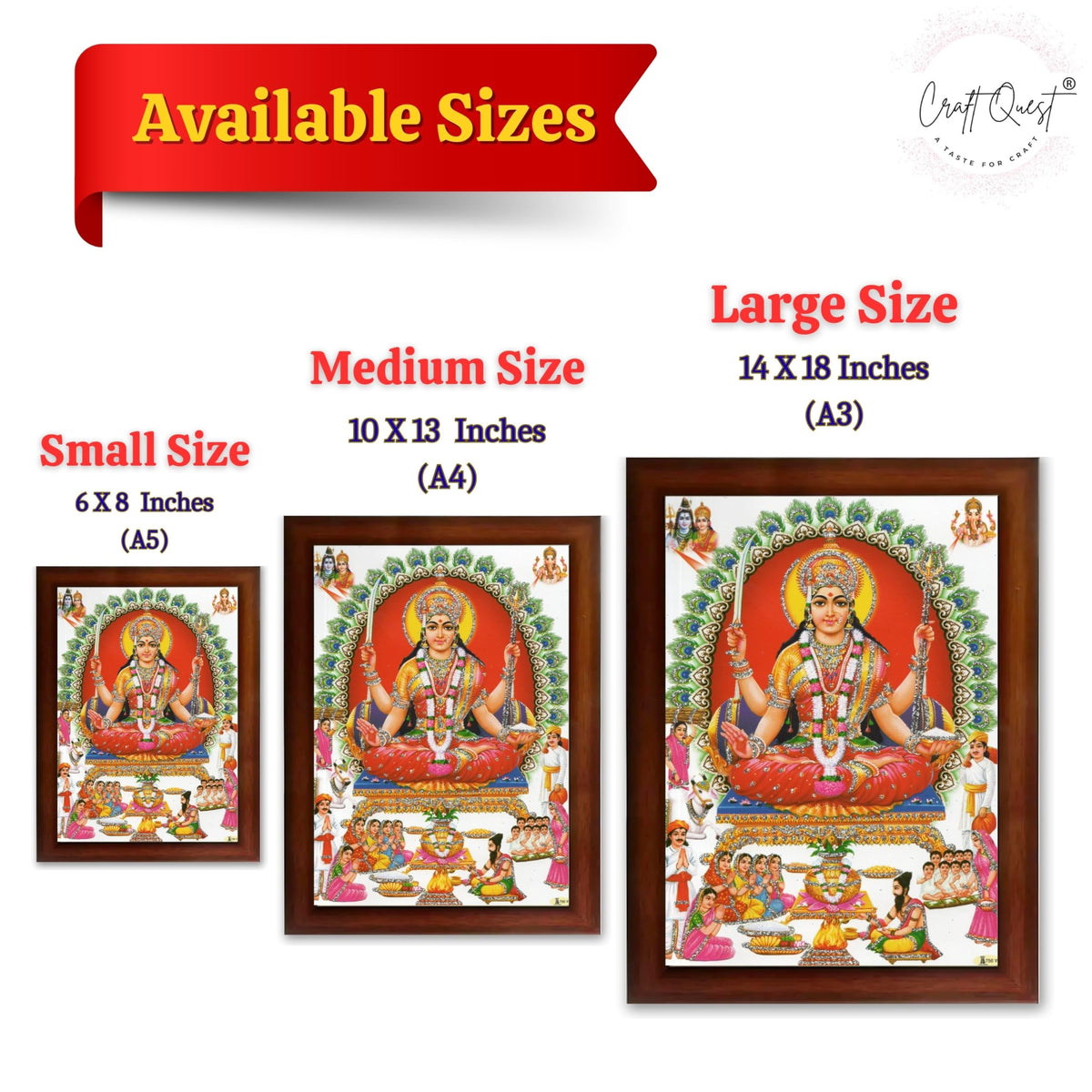 CRAFT QUEST Santoshi Mata Color Photo Frame for Home Temple and Devotional Decor