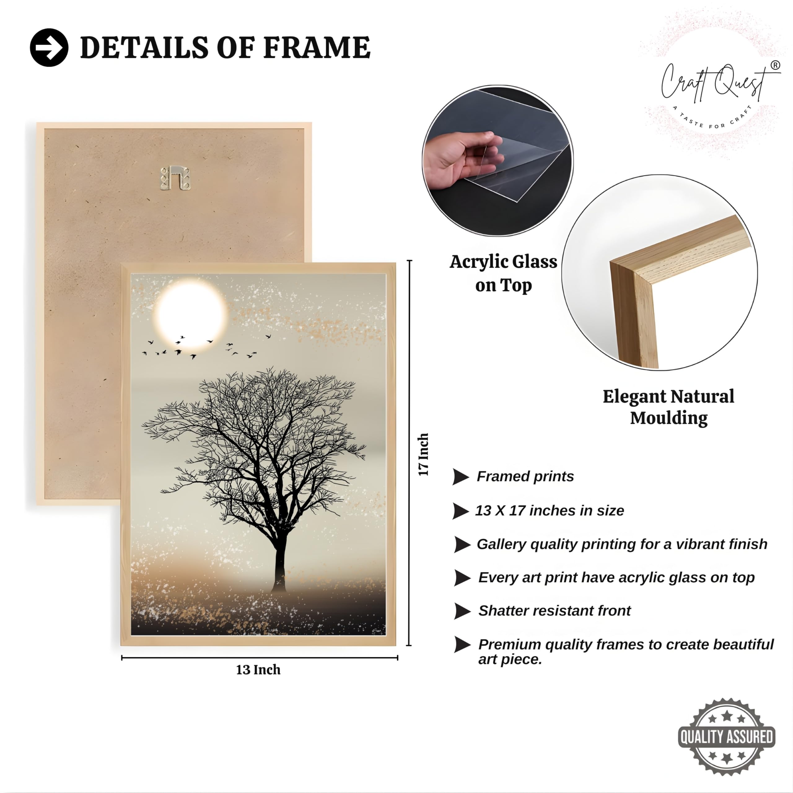 CRAFT QUEST Nature Inspired Landscape With Black Trees Modern Wall Art | Set of 3 Frames for Home Decoration | Ideal for Living Room, Bedroom & Office