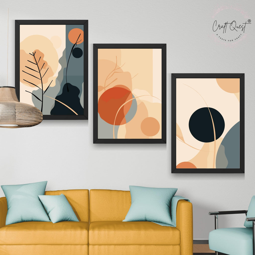 CRAFT QUEST Wall Art Decor Paintings | Set of 3 BOHO Wall Art Frames for Home Decoration | Ideal for Living Room, Officess & Bedrooms