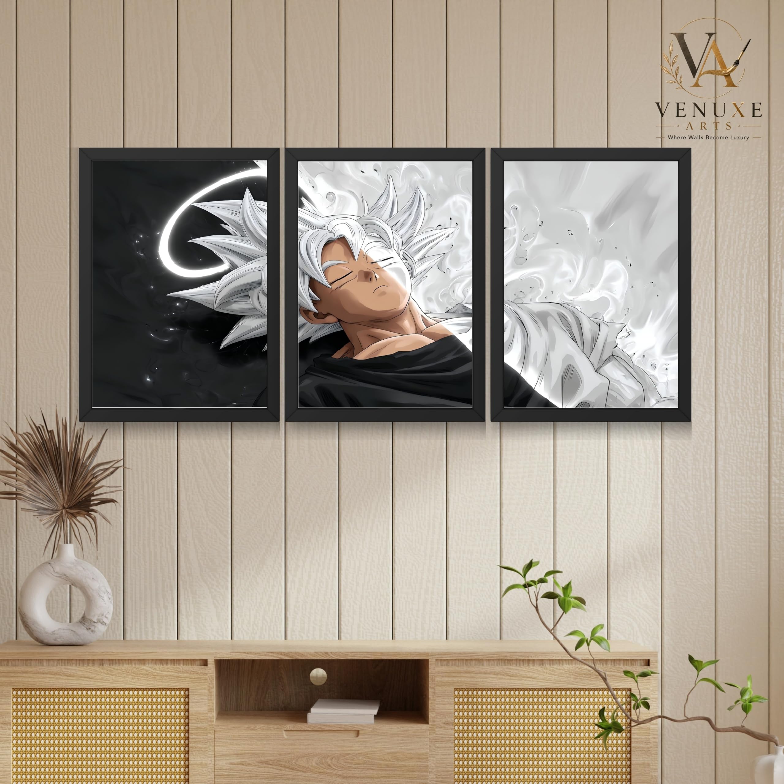 VENUXE ARTS Set Of 3 Anime Characters Wall Framed |Anime Characters Framed Poster for Living Room Bedroom Gaming Room Studio Wall Decor