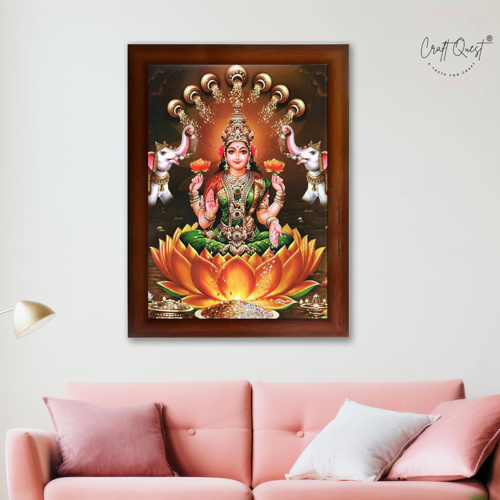 CRAFT QUEST Goddess Lakshmi Mata Wall Painting Photo Framed | Acrylic Glass, Lightweight & Waterproof | Ideal for Home, Office, Temple & Puja Room, Wall Decor