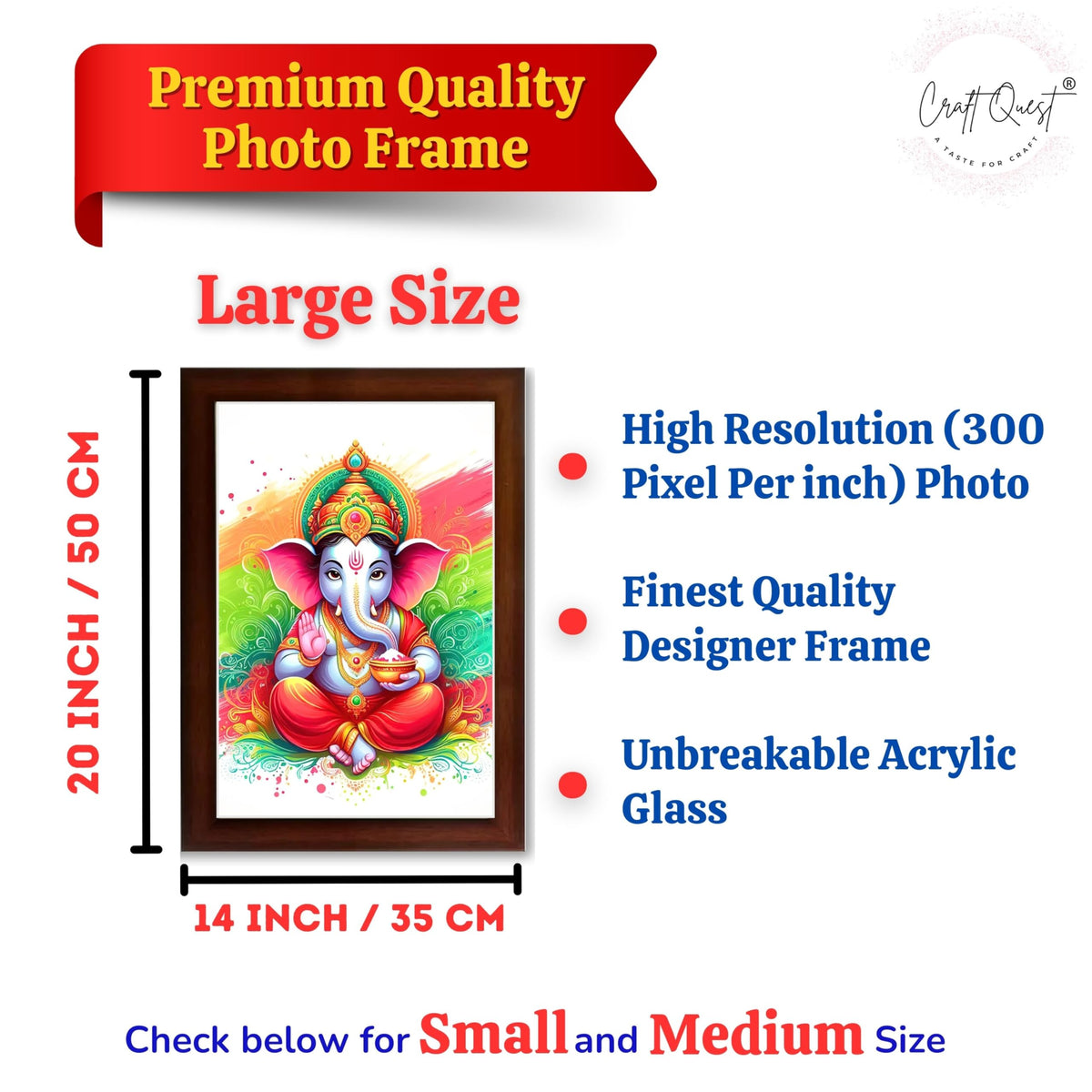 CRAFT QUEST Lord Ganesh ji Art Framed Wall Painting With Frame For Home and,Office Décor Items