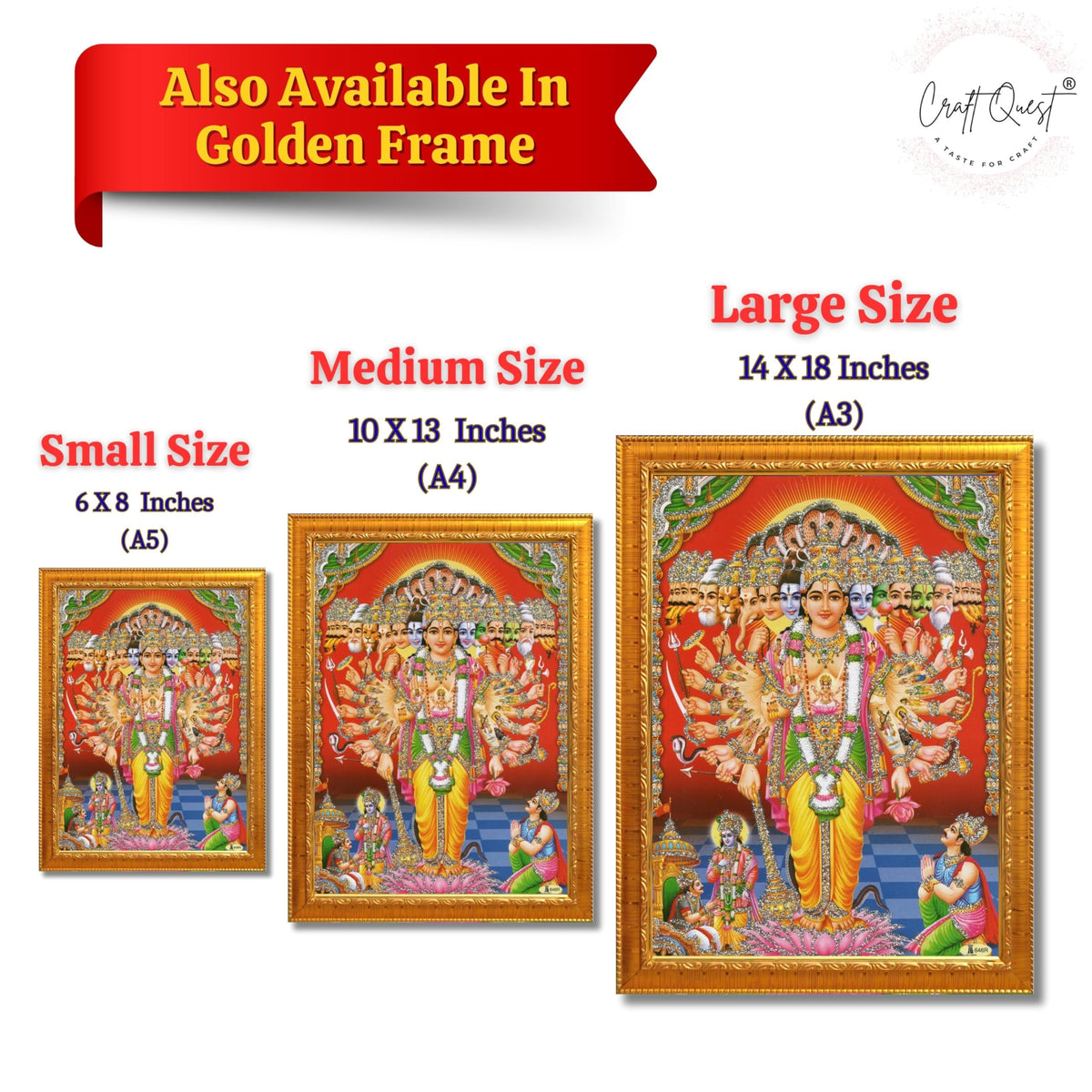 CRAFT QUEST Lord Vishnu Lakshmi Devi Laxmi Narayan Ji Wall Painting Framed Home and Pooja Room Décor